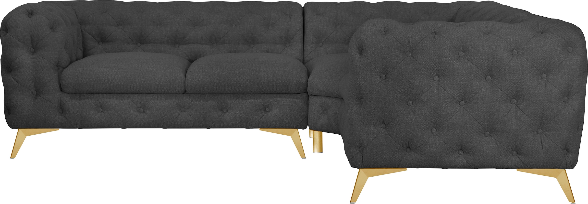 Leonique Chesterfield-Sofa »Ecksofa GLYNIS L-Form mit Wellenunterfederung, Maße B/T/H 264/264/75cm«, aufwändige Knopfheftung, moderne Chesterfield Optik, Fußfarbe wählbar