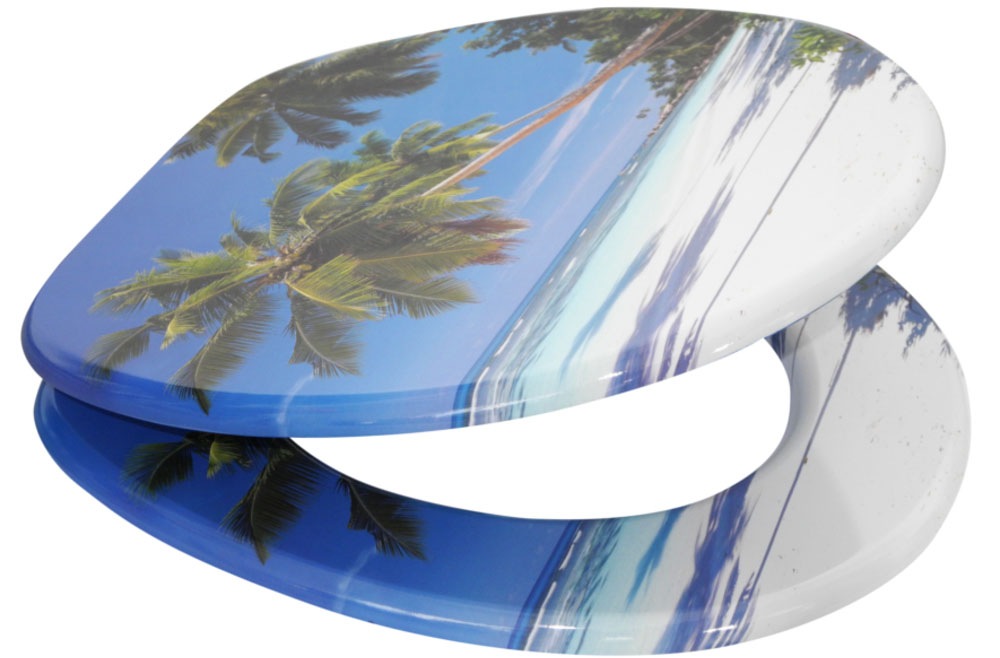 Sanilo Badaccessoire-Set »Karibik«, (Komplett-Set, 6 tlg.), bestehend aus WC-Sitz, Badteppich, Stöpsel, Seifenspender, WC-Bürste
