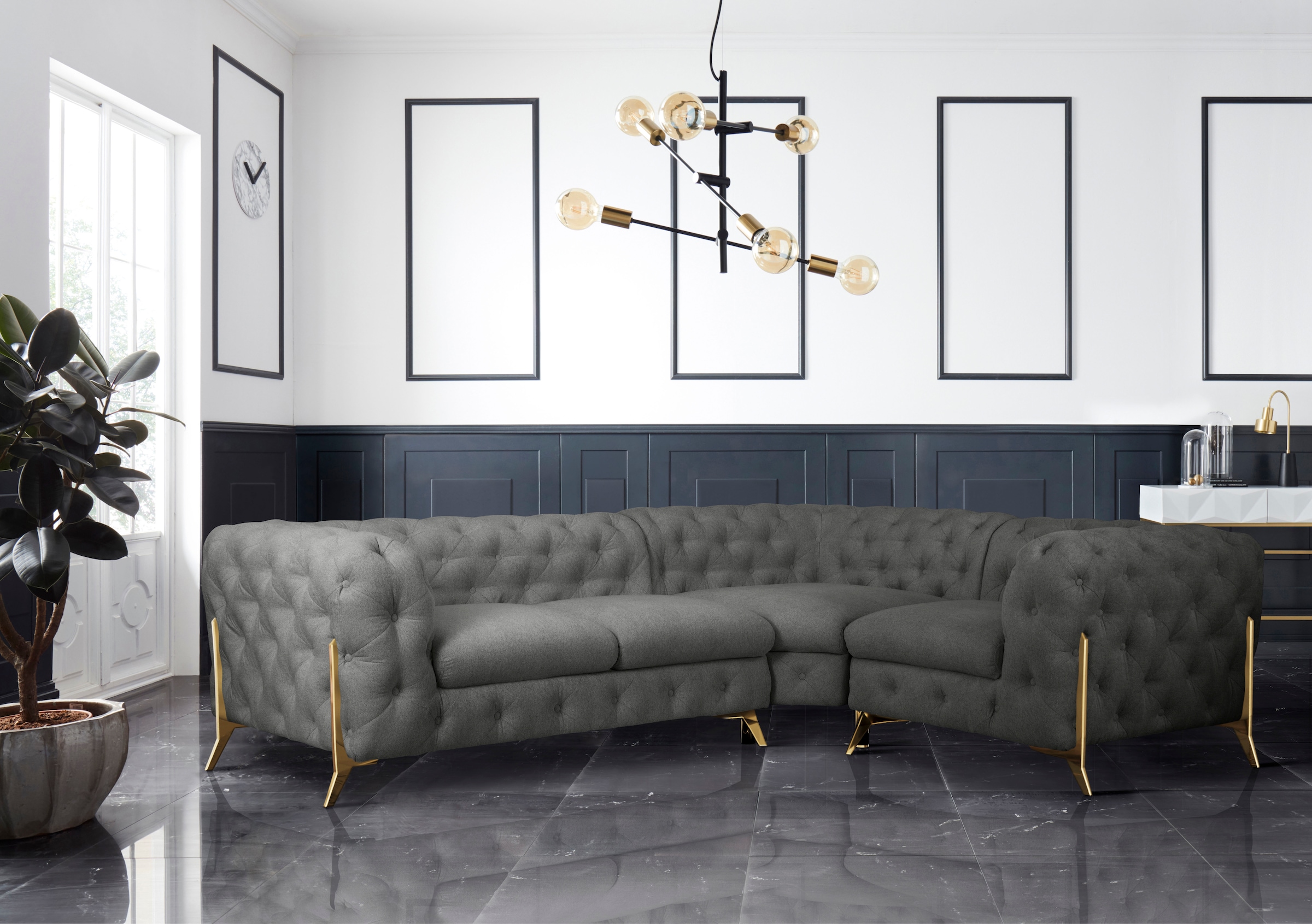 Leonique Chesterfield-Sofa »Amaury L-Form«, moderne Chersterfield-Optik, Breite 262 cm, Fußfarbe wählbar