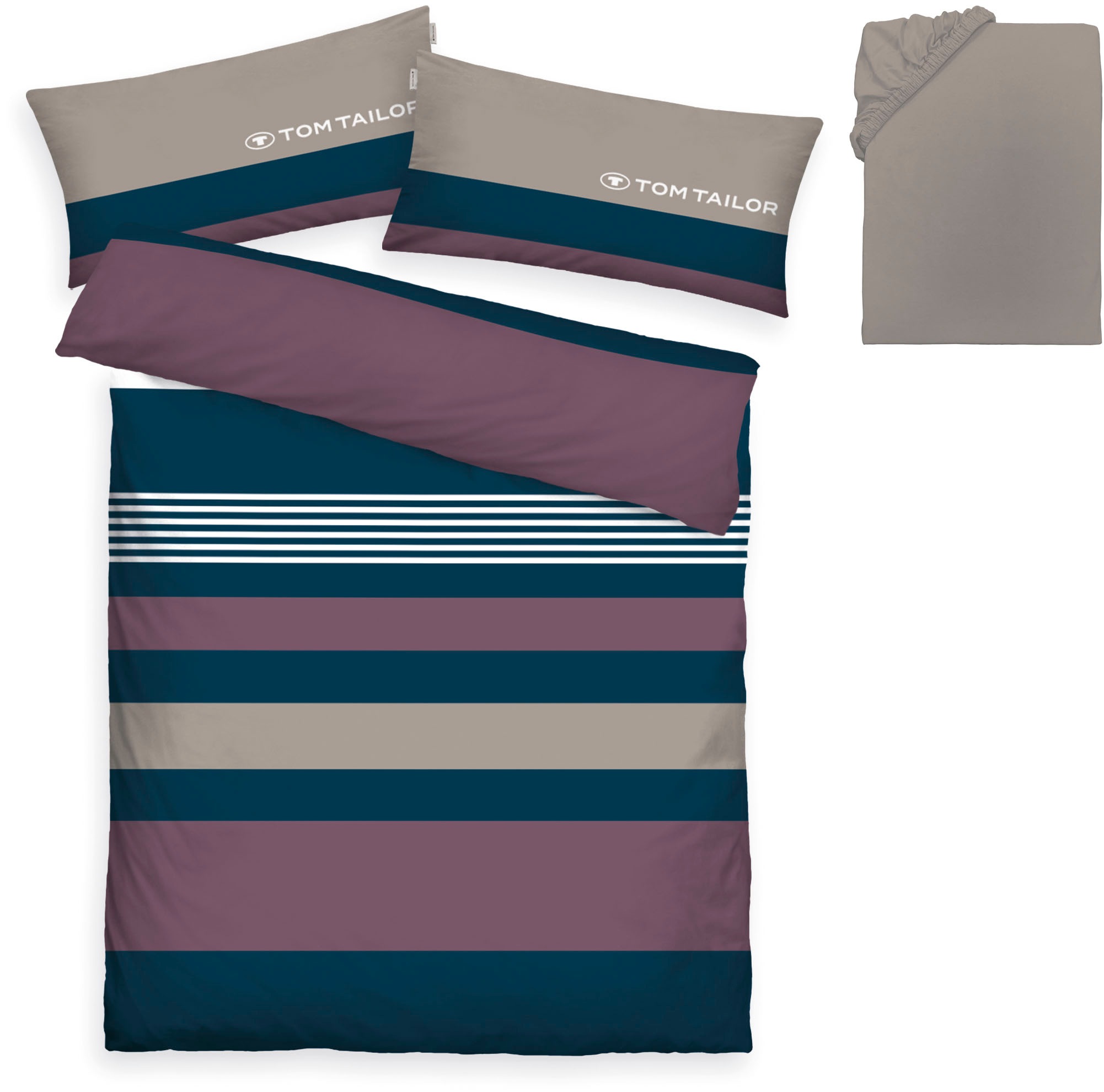 TOM TAILOR HOME Bettwäsche "Carl in Gr. 135x200 oder 155x220 cm" 3 mit GRATIS-Zugabe: Spannbettlaken, 100% Baumwolle, mit Reißverschluss