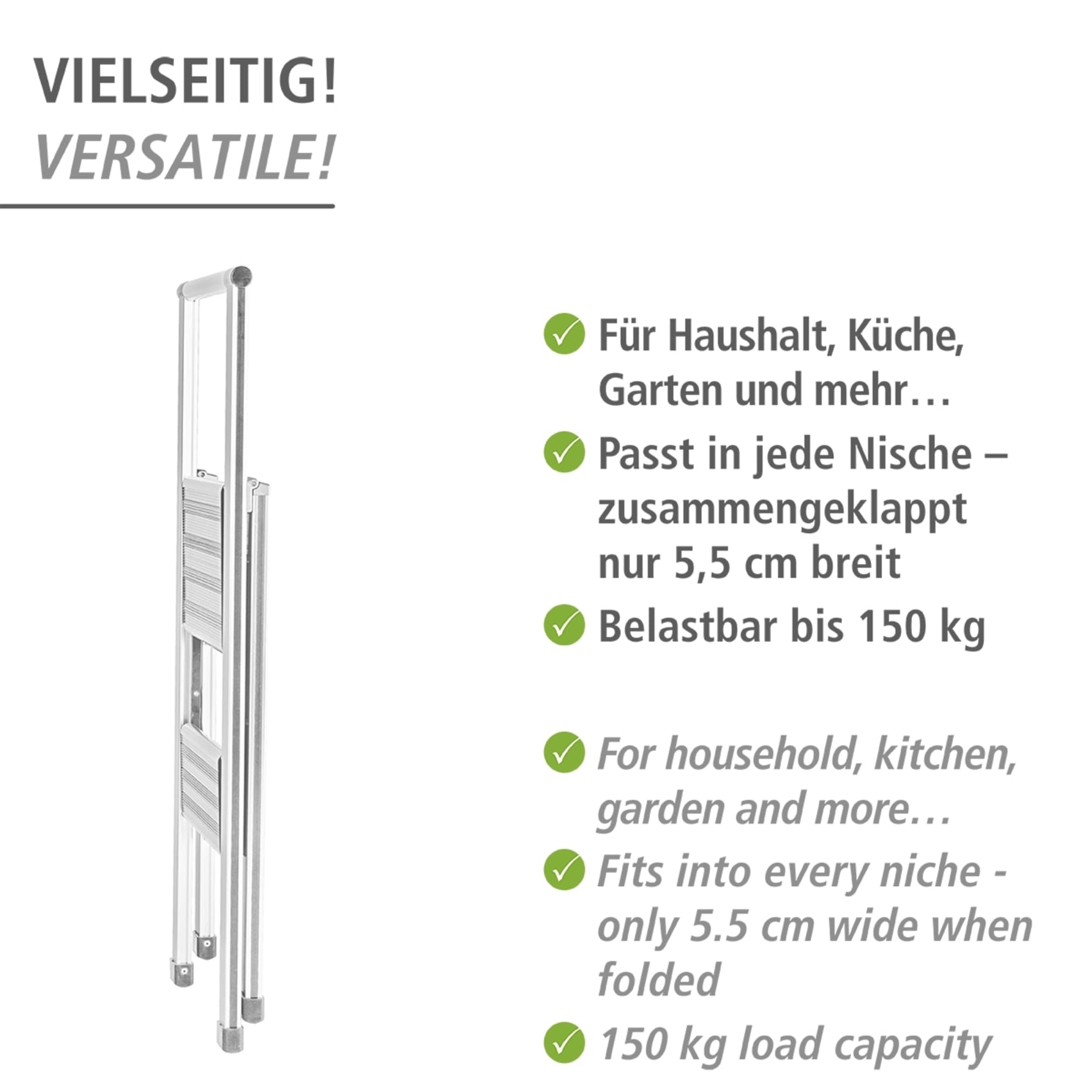 WENKO Trittleiter »Modell Alu-Design«, Klapptritt Leiter, rutschsichere XXL-Stufen, klappbar, bis 150 kg