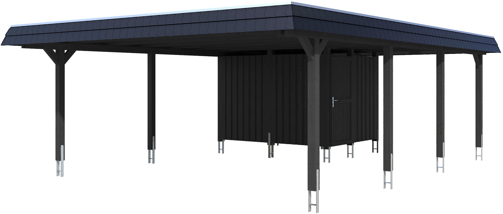 Skanholz Doppelcarport "Wendland" Leimholz 550 cm Anthrazit, schwarze Blende