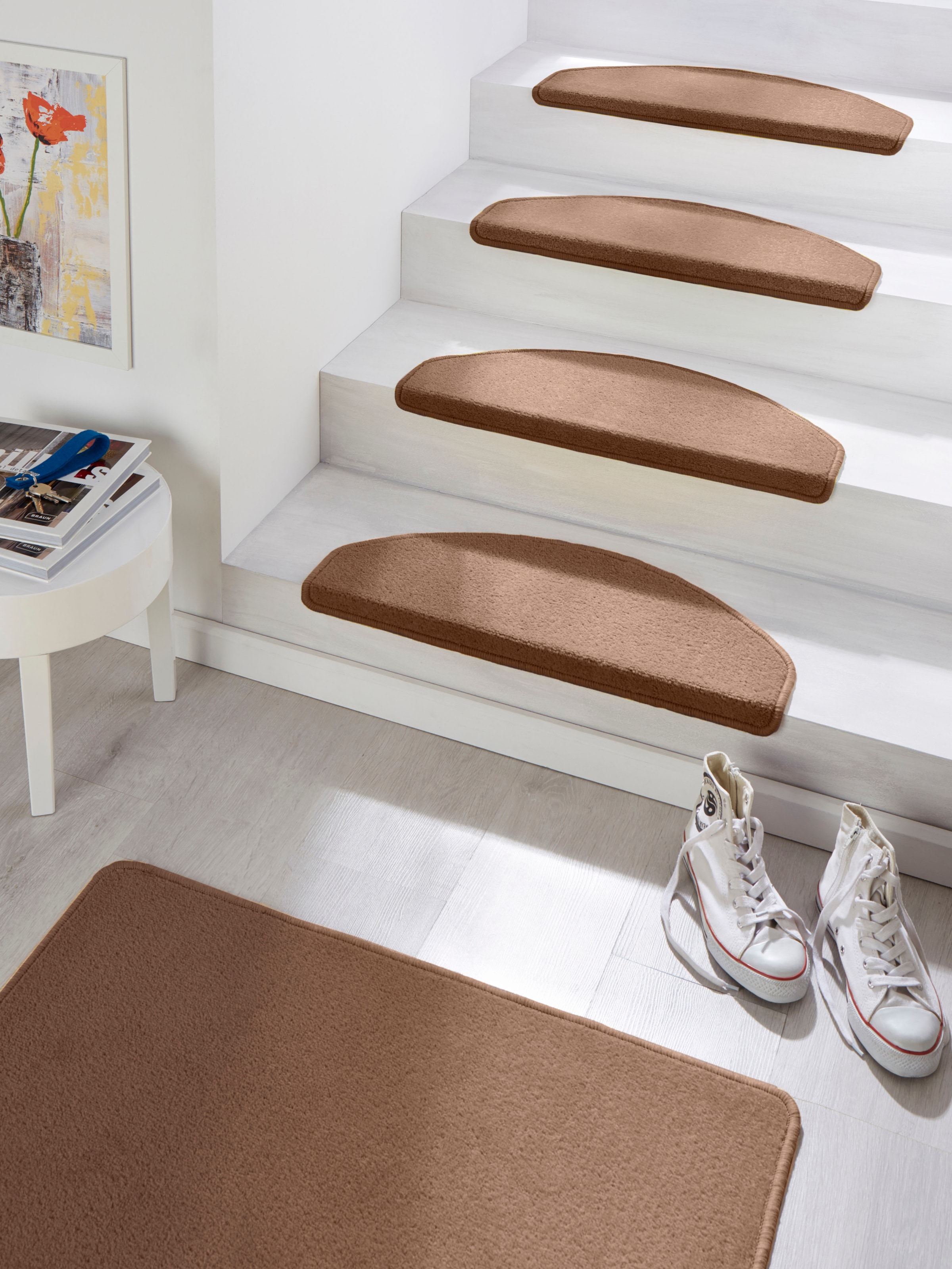 HANSE Home Stufenmatte »Fancy«, halbrund, 7 mm Höhe, 15 Stück, Treppenmatten, Selbstklebend, Stufenteppich, Treppenstufen