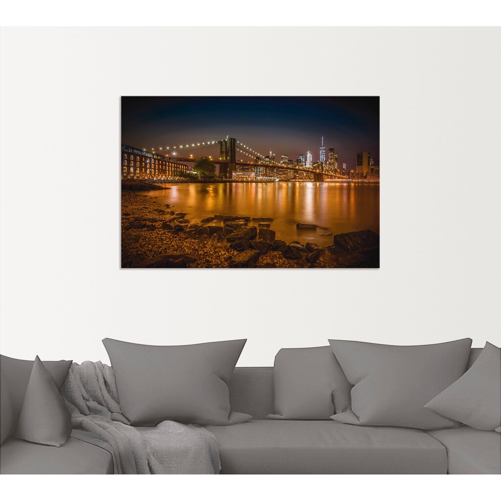 Artland Wandbild »Manhattan Skyline & Brroklyn Bridge«, Amerika, (1 St.), als Alubild, Leinwandbild, Wandaufkleber oder Poster in versch. Größen