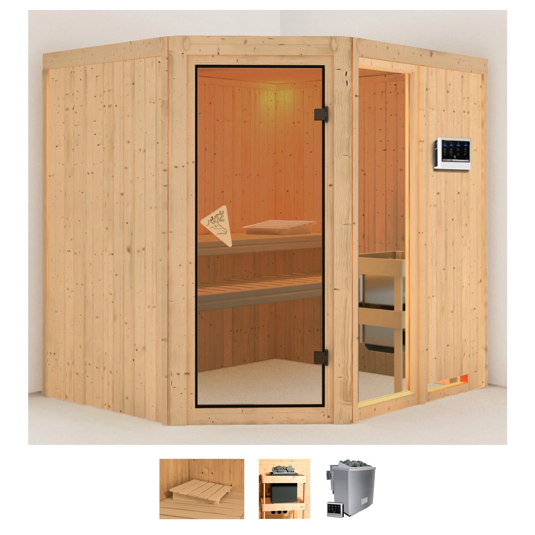 Karibu Sauna "Frigga 2" Set, Ofen 9 kW Bio externe Strg easy