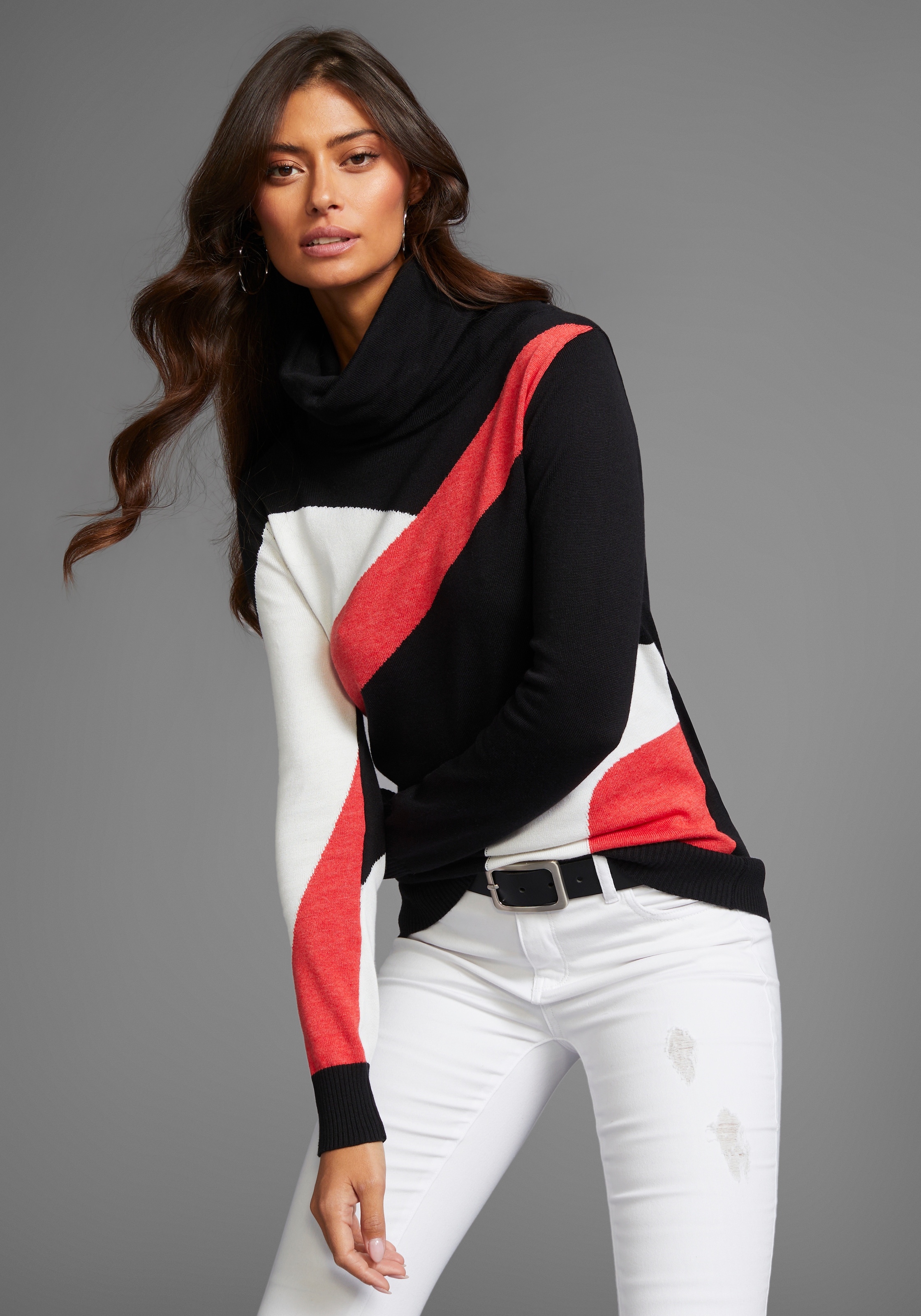 Schalkragenpullover, mit Colorblock - NEUE KOLLEKTION