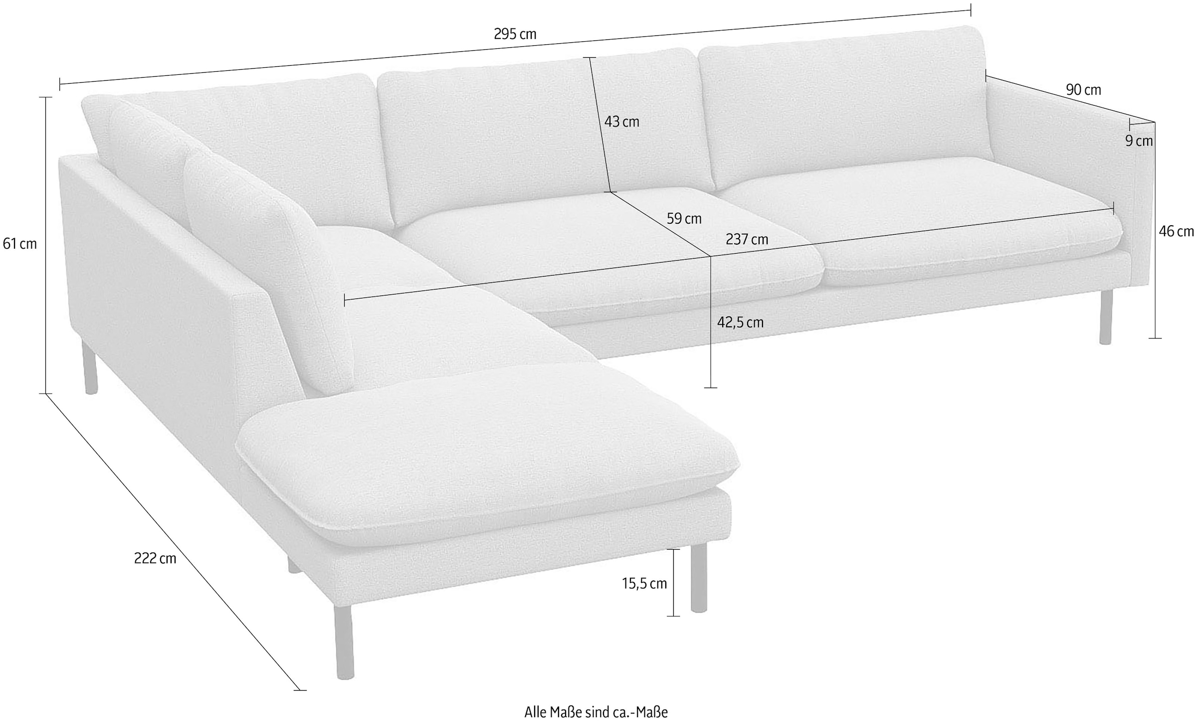 FLEXLUX Ecksofa »Bolzano, elegant und bequem, L-Form«, Sitzaufbau mit Kaltschaum & Stahl-Wellen, lose Sitz -& Rückenkissen