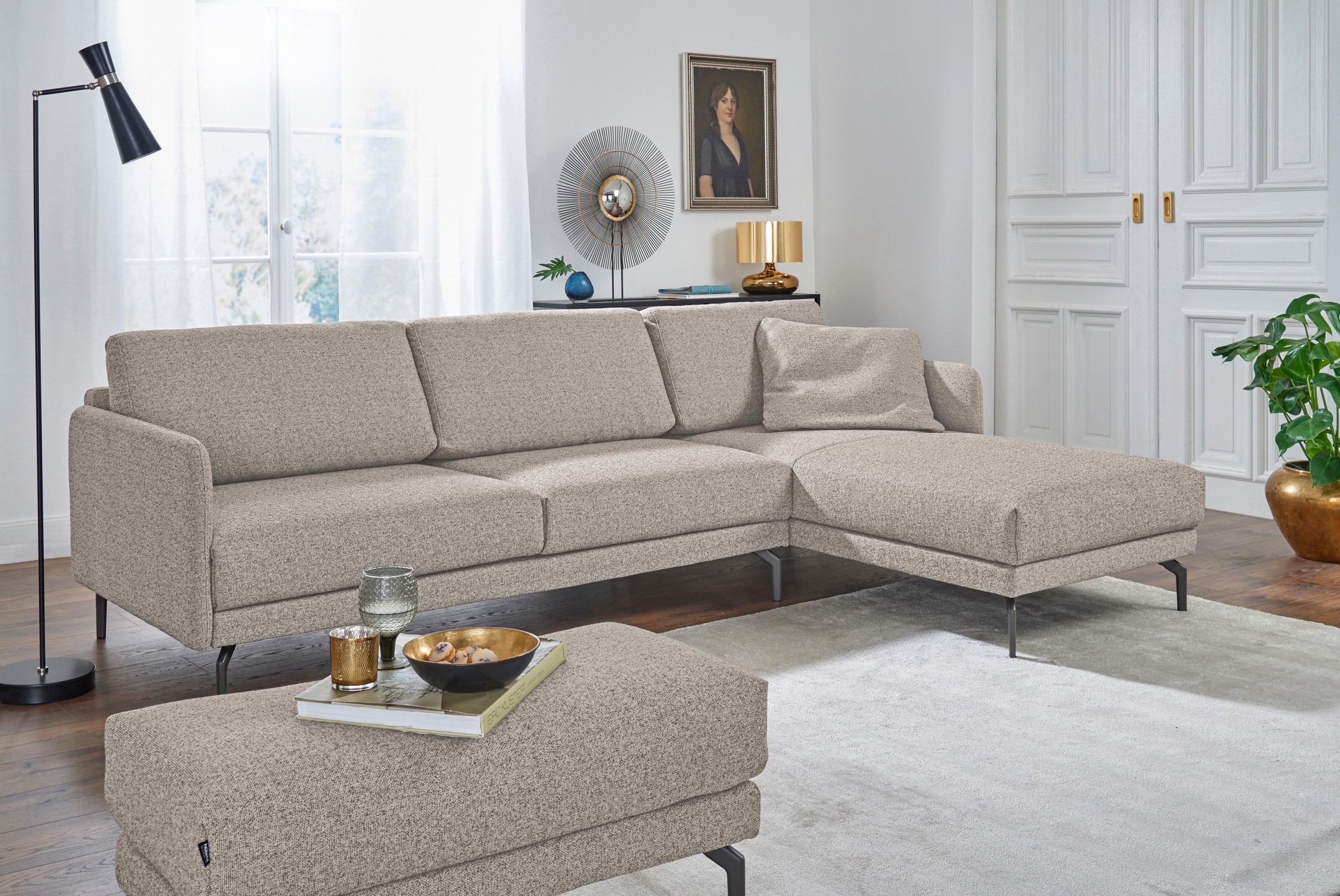 Creation BY ROLF BENZ Ecksofa »CR.450, Designecksofa, L-Form«, Armlehne sehr schmal, Breite 274 cm, Alugussfuß Umbragrau