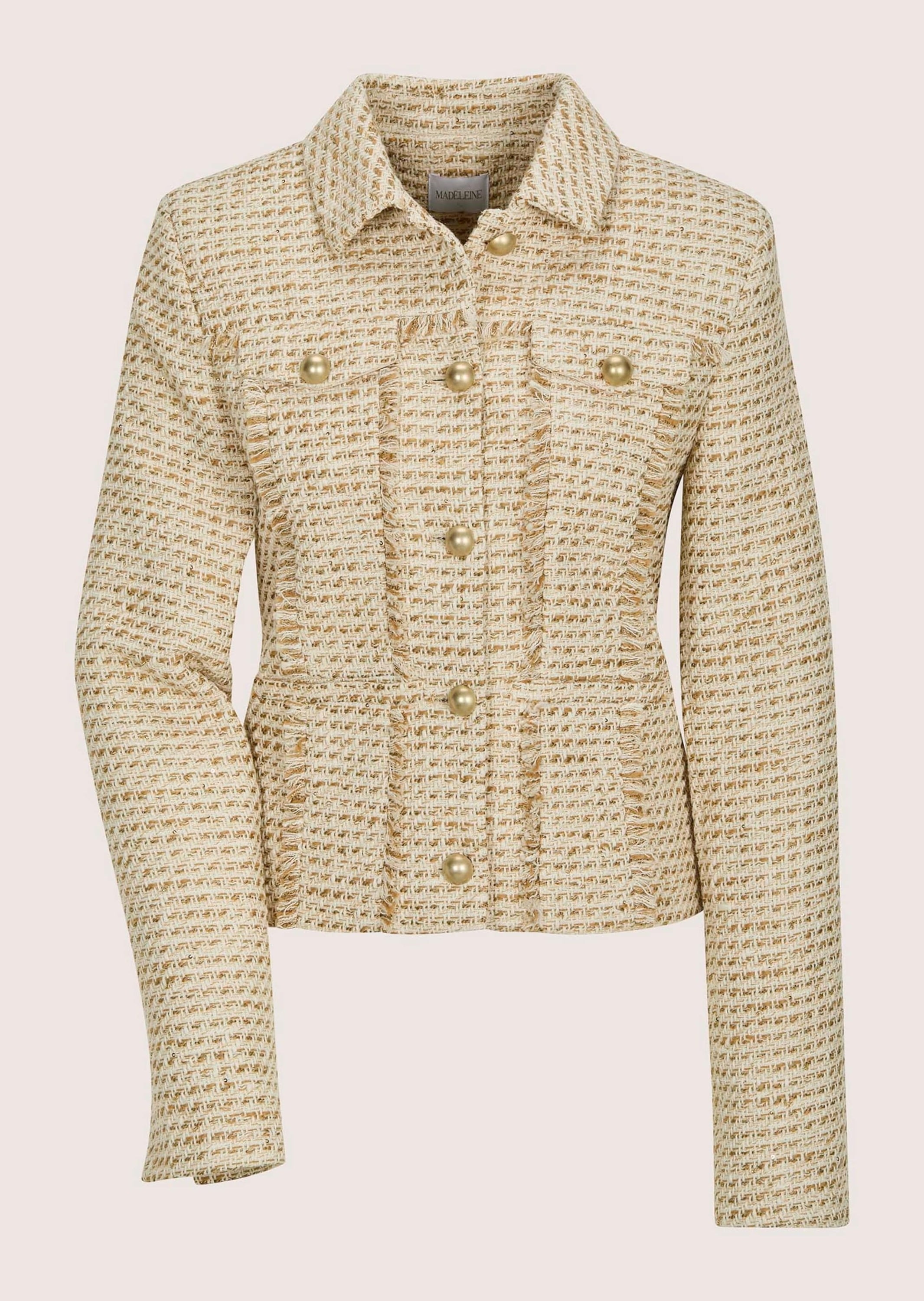MADELEINE "Tweedblazer Baumwolljacke mit Fransendetails" Tweedblazer mit kleinen Pailetten und Fransendetails
