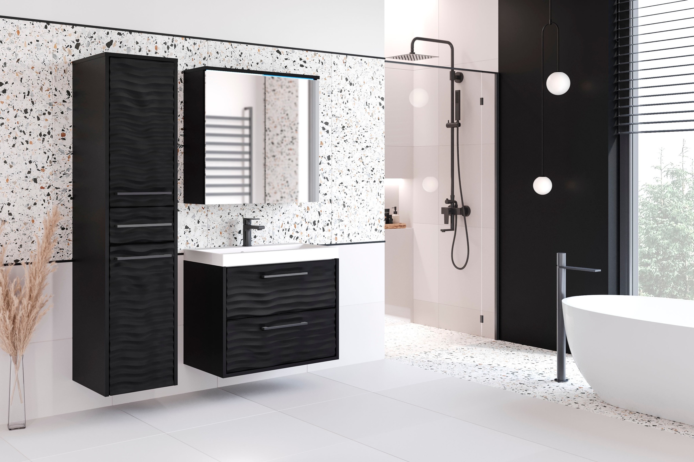 welltime Badmöbel-Set "Canada - Fronten mit Wellenstruktur" Komplett-Set, F günstig online kaufen