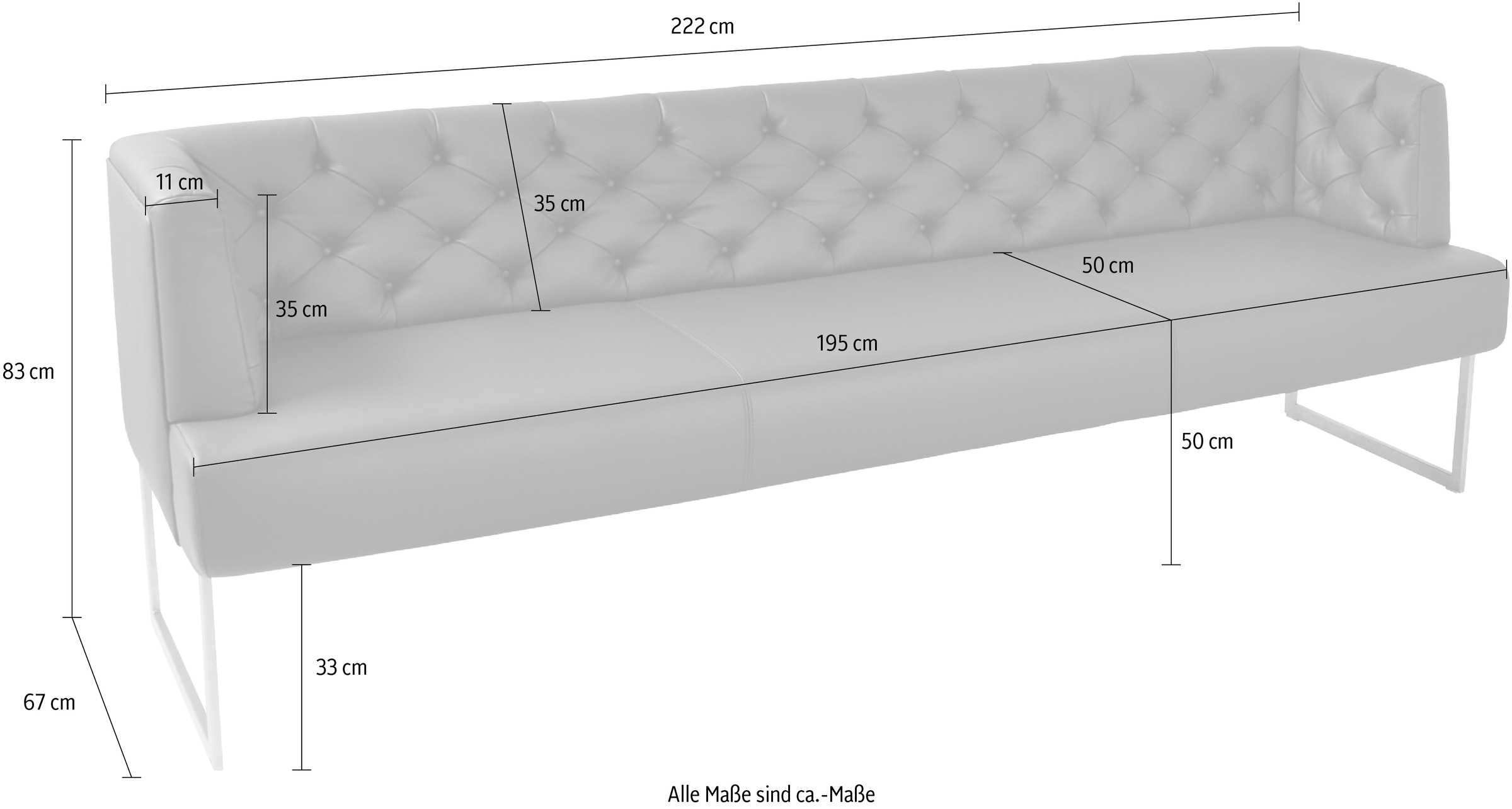 K+W Komfort & Wohnen Polsterbank »Creso« im modernen Chesterfield-Look, Füße in Edelstahl-Optik