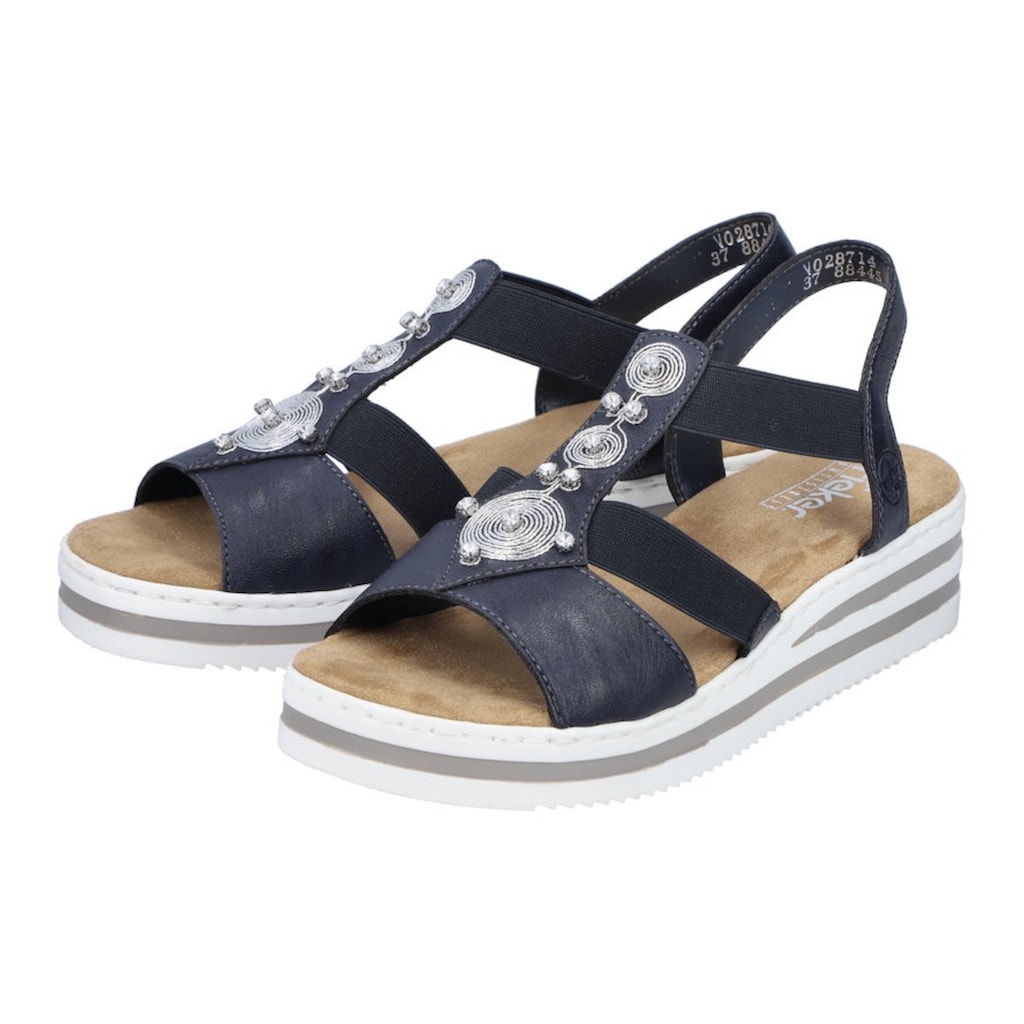 Rieker Riemchensandale, Sommerschuh, Sandalette, Keilabsatz, mit gestreifter Sohle