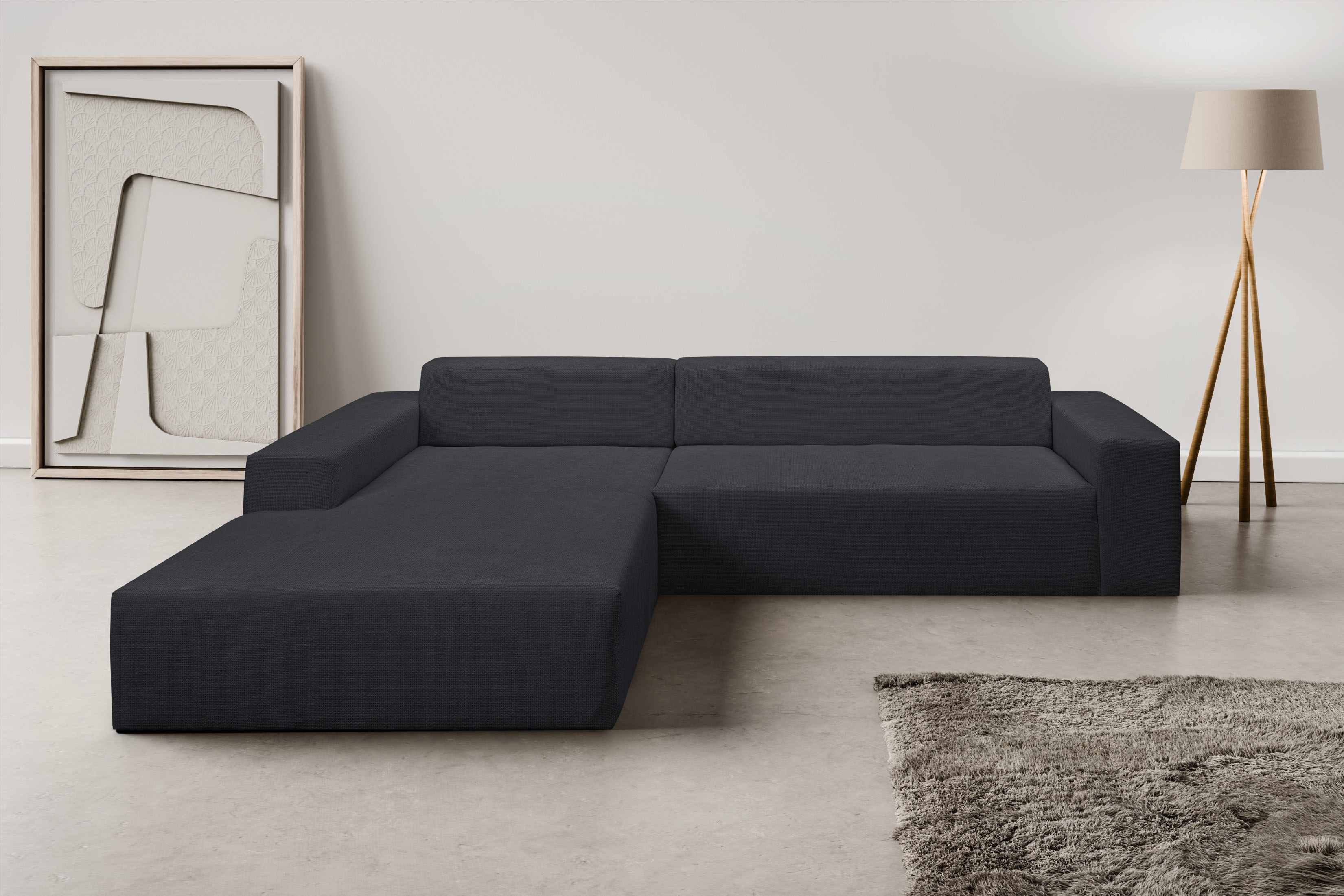 WERK2 Ecksofa "Zeus-XL 311 cm breit, bequemes Mega-Sofa in L-Form, große Sitztiefe" Curvy-trend Chenille Big-Sofa mit 210 cm XXL-Ottomane für 2 Personen