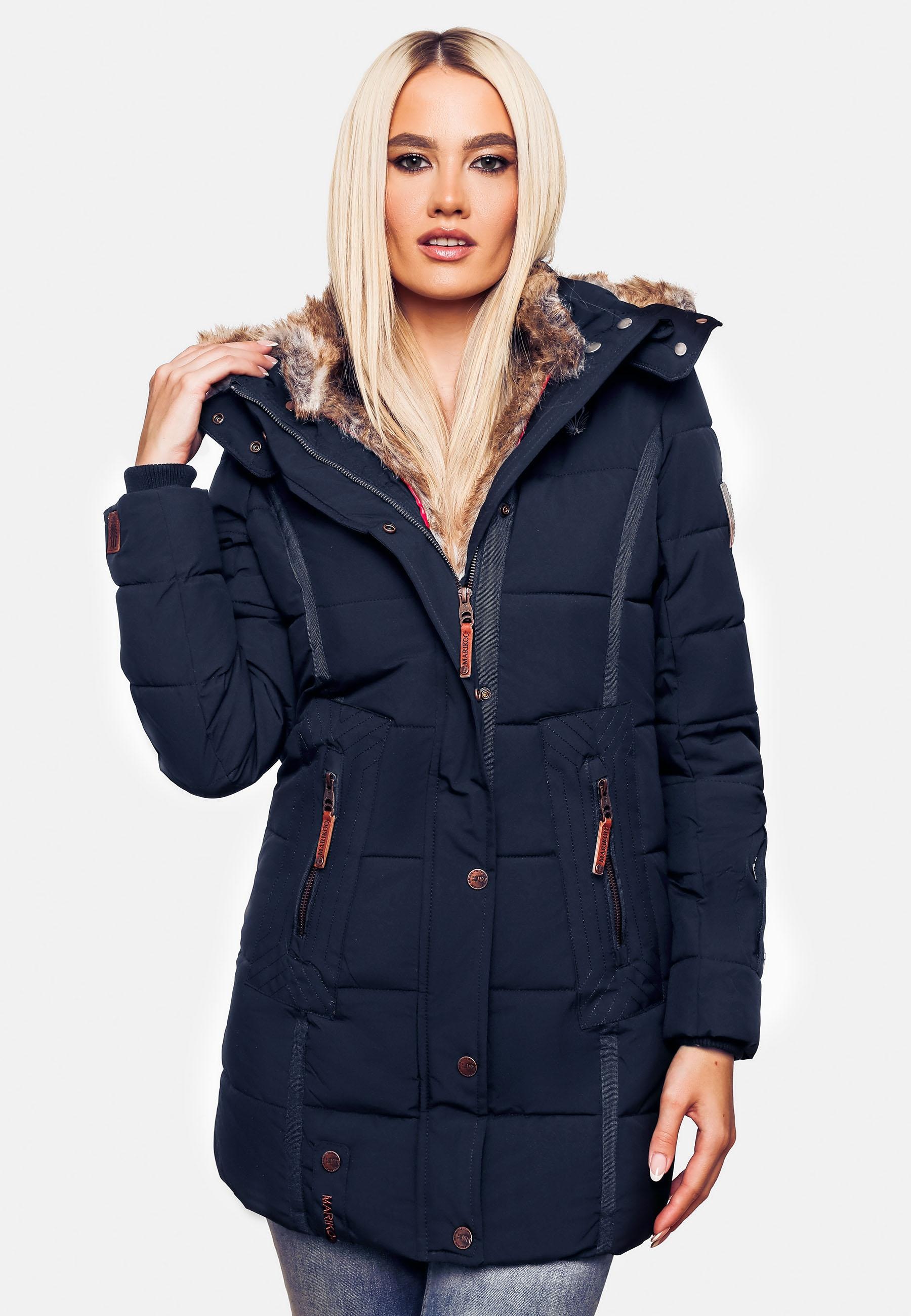 Marikoo Wintermantel »Lieblings Jacke«, stylischer Winter Steppmantel m. Kunstpelz-Kapuze