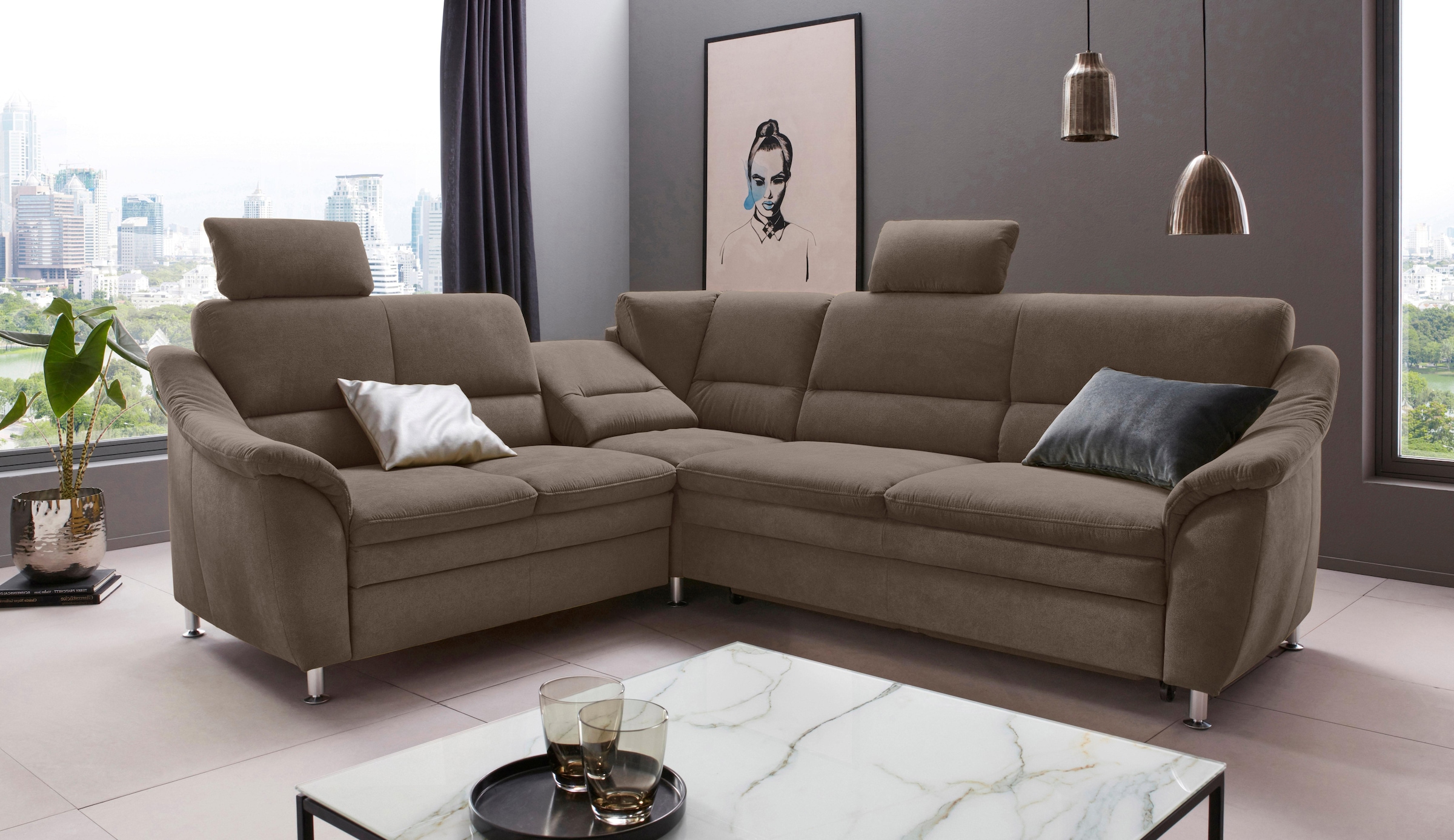 Places of Style Ecksofa "Cardoso L-Form", Federkern, wahlweise mit Bett, Sc günstig online kaufen