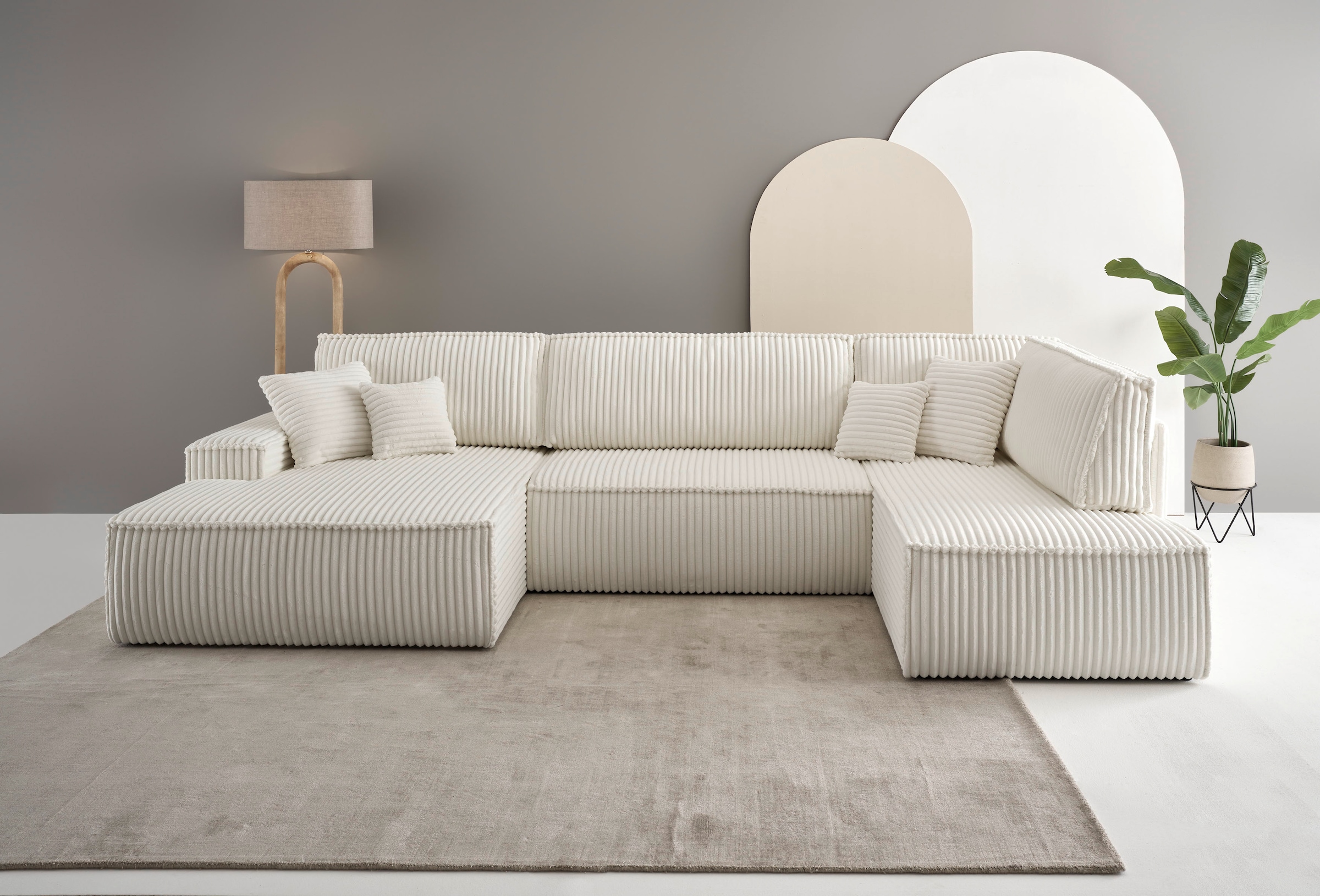 OTTO home Wohnlandschaft "FINNLEY Cord U-Form XXL 329 cm - OTTO. Verlässliche Qualität." Schlafsofa, Bettkasten, in Bouclé, Struktur fein und Mega Cord