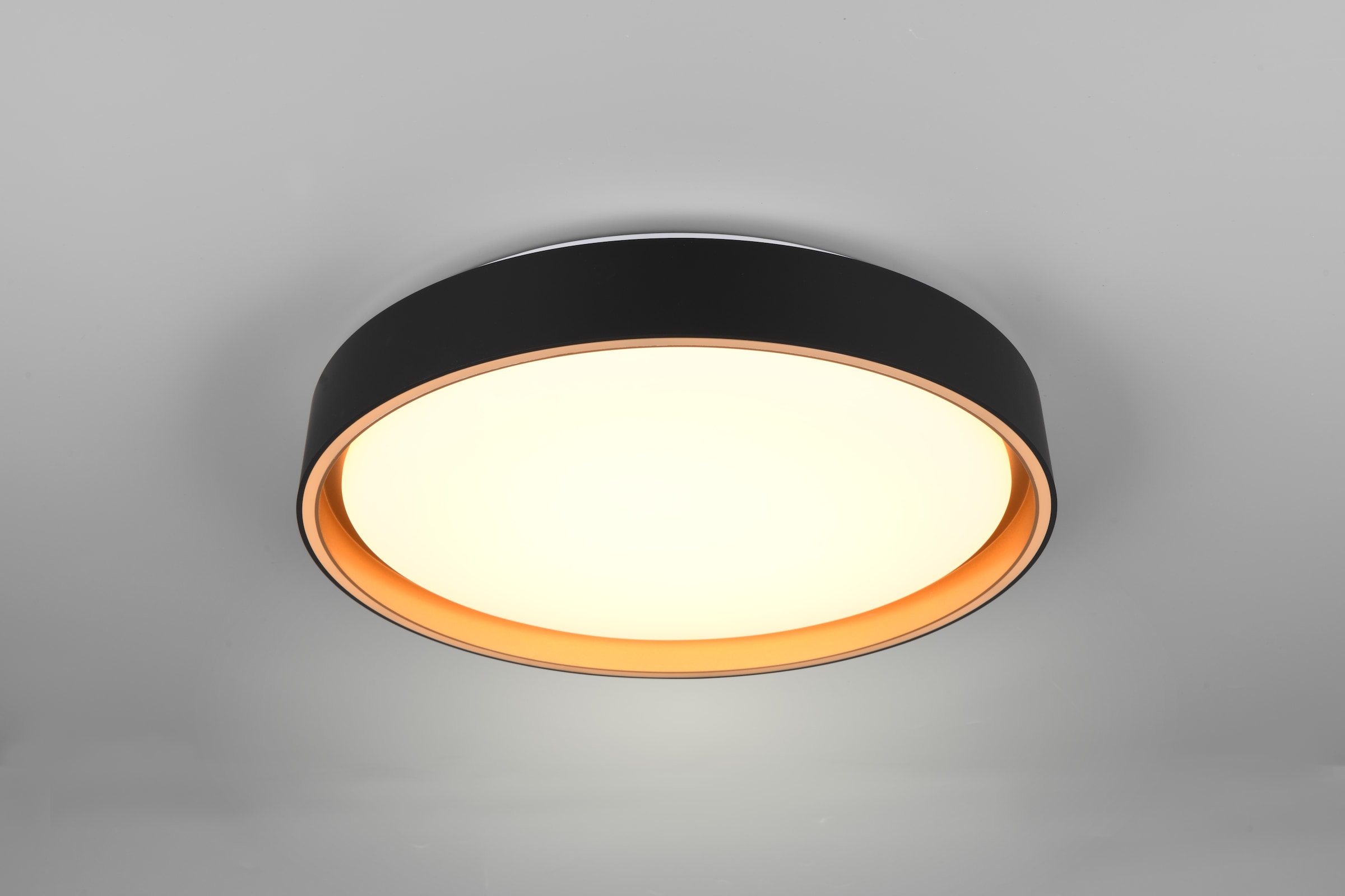 REALITY Leuchten LED Deckenleuchte »FELIS, LED Deckenlampe schwarz-gold, 24W 2500 Lumen Fernbedienung« LED-Board 1 Stk. Farbwechsler | warmweiß - kaltweiß CCT 2700-6500K warmweiß - kaltweiß, dimmbar Ø 40cm Höhe 7,5 cm