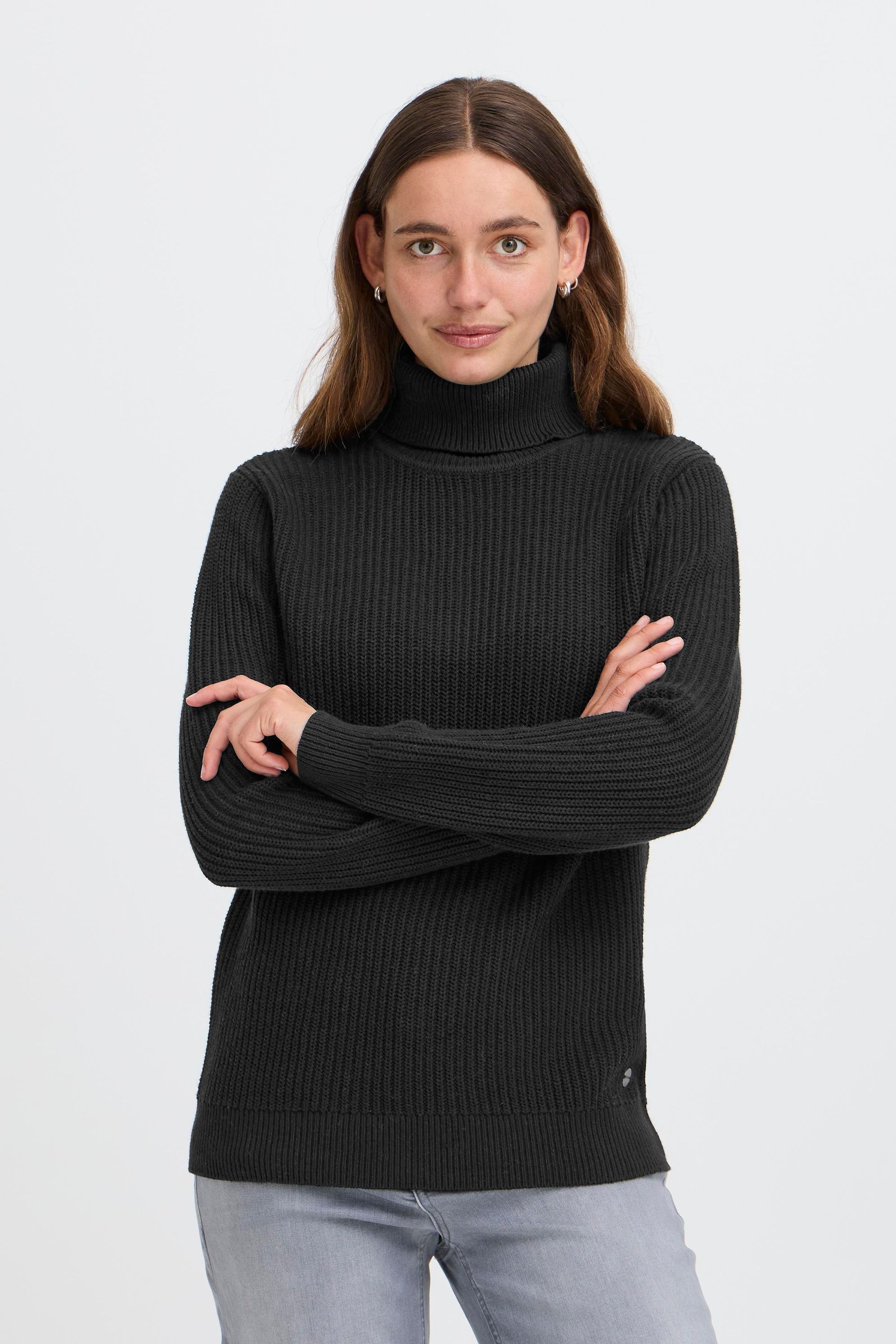 Rollkragenpullover OXMO "Rollkragenpullover OXKimse", Damen, Gr. M, schwarz (true schwarz), Obermaterial: 70% Baumwolle CO recyc.. 30% Polyester Pol. recyc.., Pullover Rollkragenpullover 2