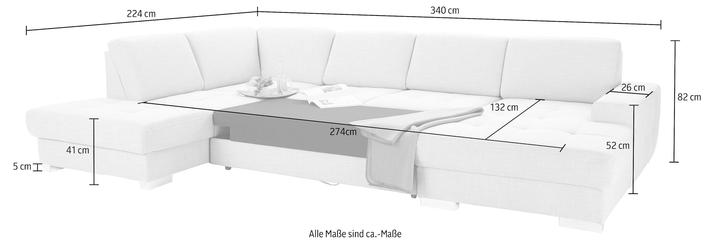 sit&more Wohnlandschaft »Santorini U-Form«, mit Federkern und Sitztiefenverstellung, wahlweise mit Bettfunktion