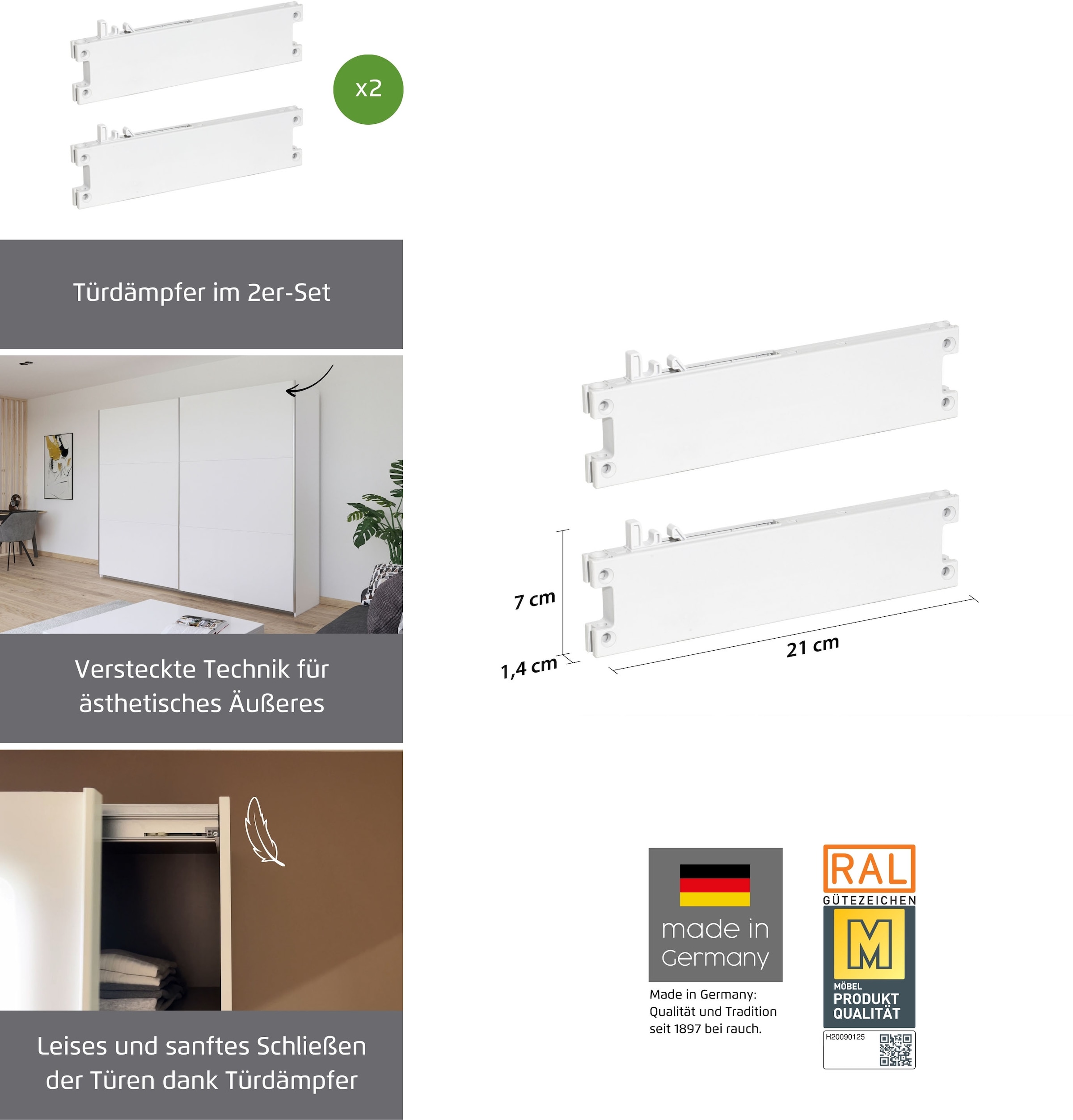 rauch Schwebetürselbsteinzug »Zubehör«, (Set, 2 St.), 2er-Set für 2-türige Rauch-Schwebetürenschränke BLUE
