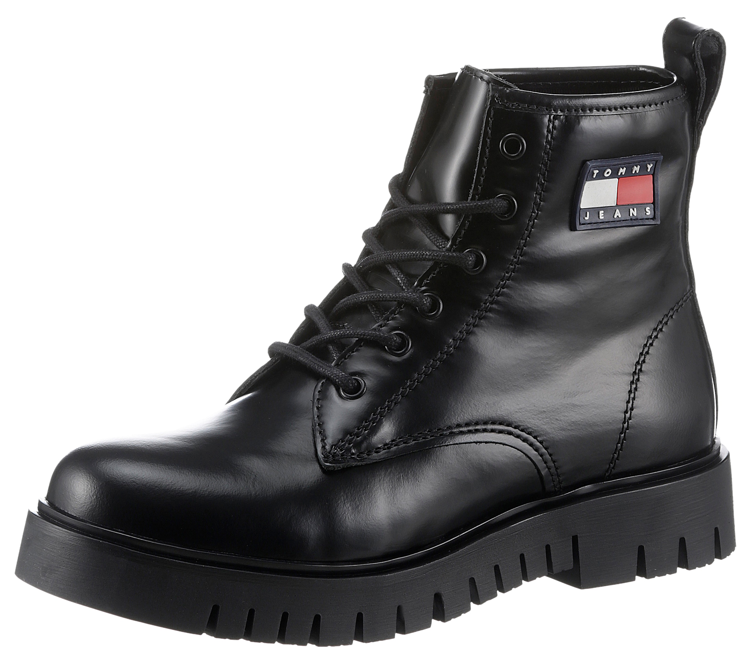 Tommy Jeans Schnürboots »TJW LACE UP BOOT«, Blockabsatz, Plateau, Schnürstiefelette, Chunky Boots, Logoaufnäher