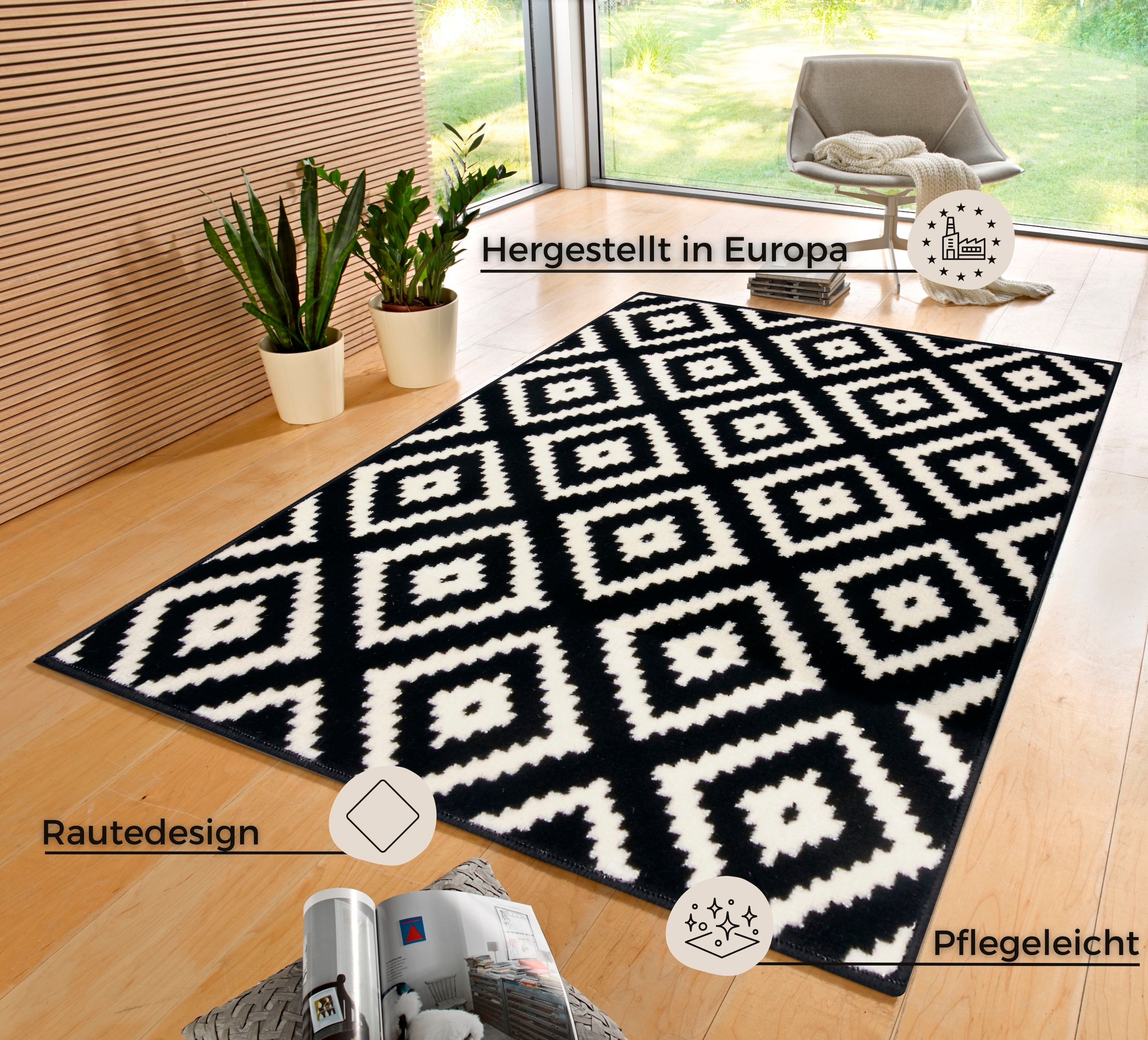HANSE Home Teppich »Raute«, rechteckig, 9 mm Höhe, Läufer, Kurzflor, Skandi, Raute, Wohnzimmer, Schlafzimmer, Flur