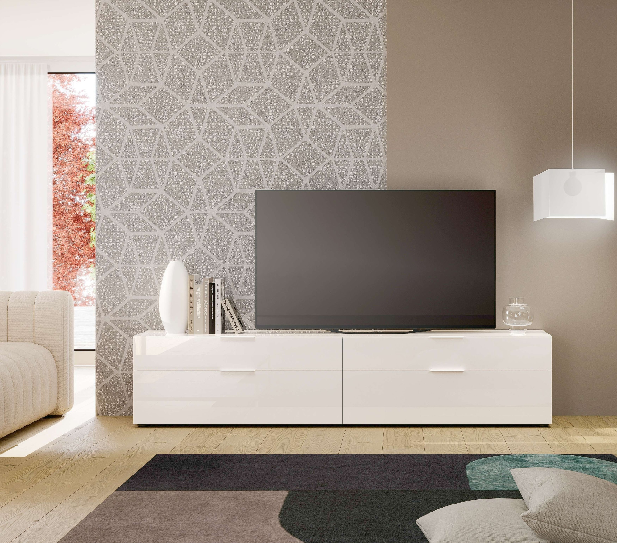 Home affaire Lowboard »ASSO, Lowboard, Anrichte, Kommode, Schrank, Hochglanz lackiert« 1 Stk. tlg. Breite 200 cm, Soft-Close Einzug, 2 Schubladen, 2 Klappen, Metallgriff