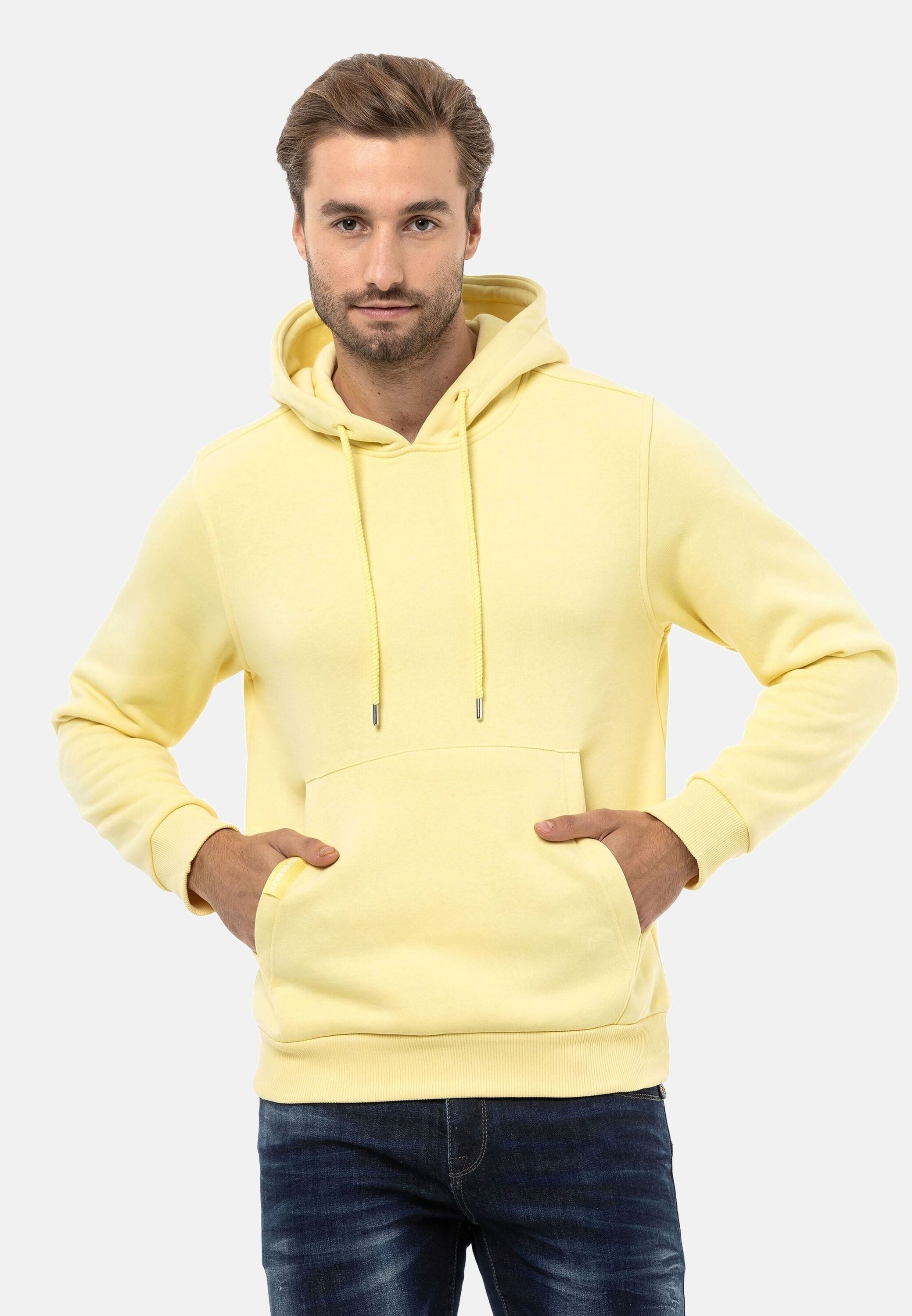 Sweatshirt CIPO & BAXX "Sweatshirts", Herren, Gr. XL, gelb, 70% Baumwolle, 30% Polyester, unifarben, Basic, regular fit normal, Rippbündchen, Sweatshirts Sweatshirt, mit Kapuze, CL557