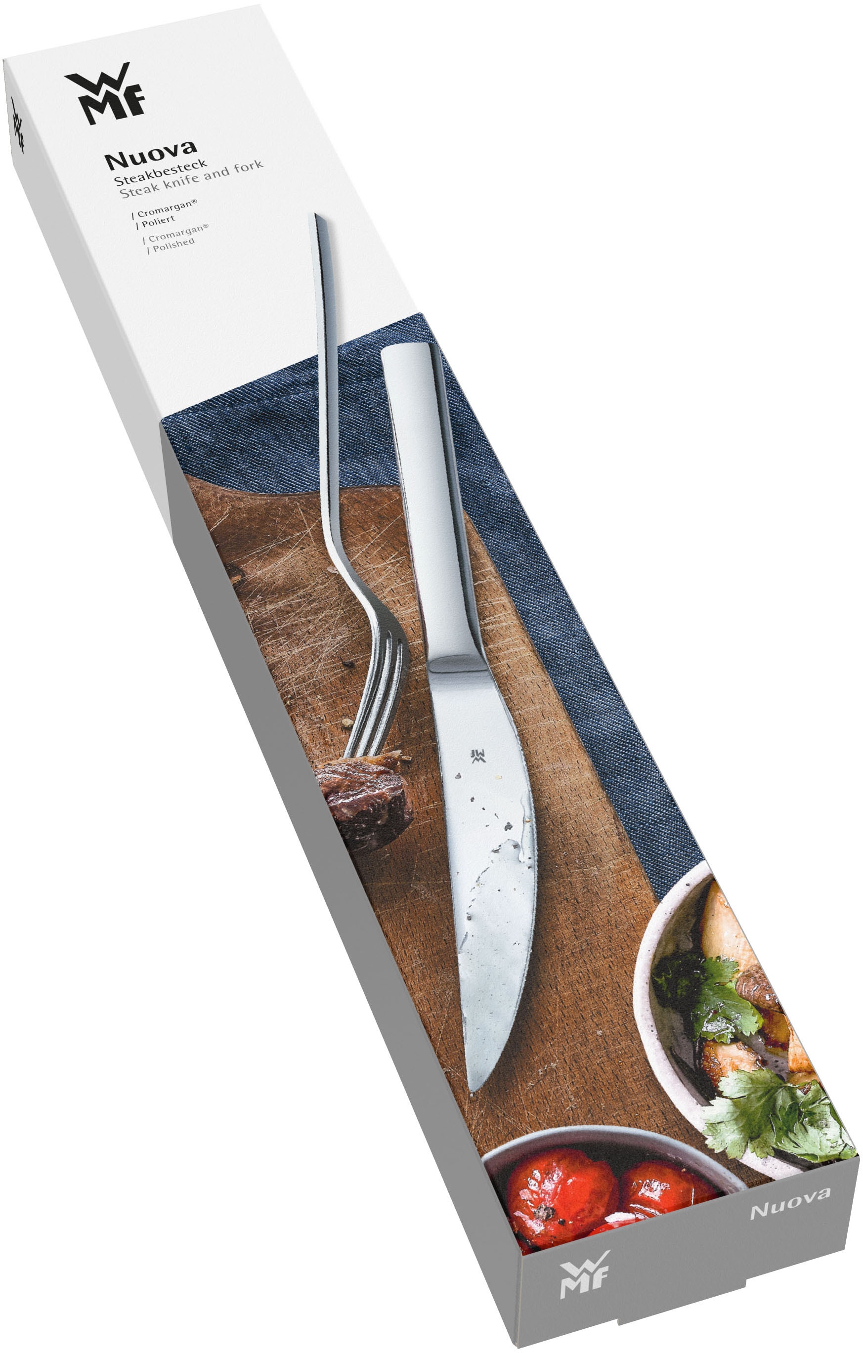 WMF Steakbesteck »Nuova«, (Set, 2 tlg.), 2-tlg., Wellenschliff, Cromargan Edelstahl, Geschenkverpackung