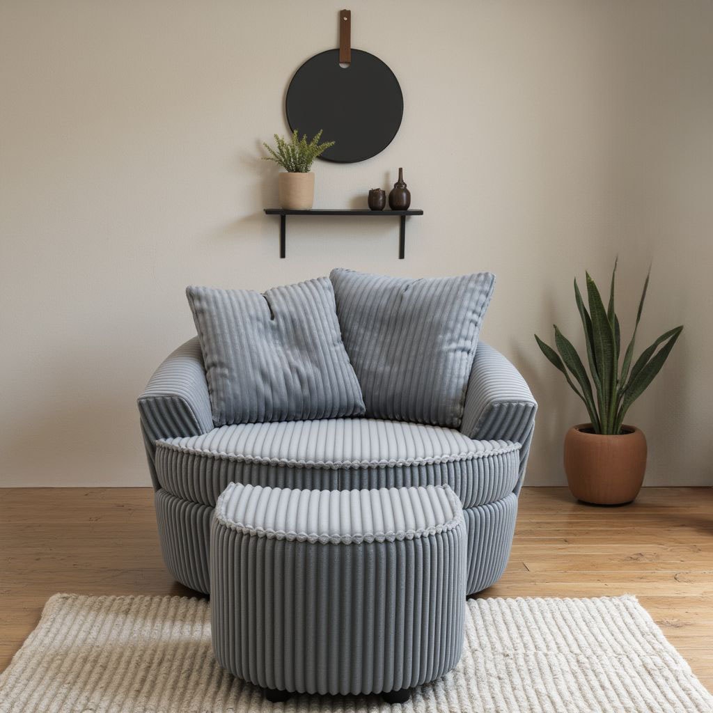 INOSIGN Drehsessel »AMECA, Relaxsessel mit Drehfunktion und Hocker, 122 x 126 x 76 cm,«, (Set, 2 St.), Love-Seat XXL und Lesesessel in Megacord
