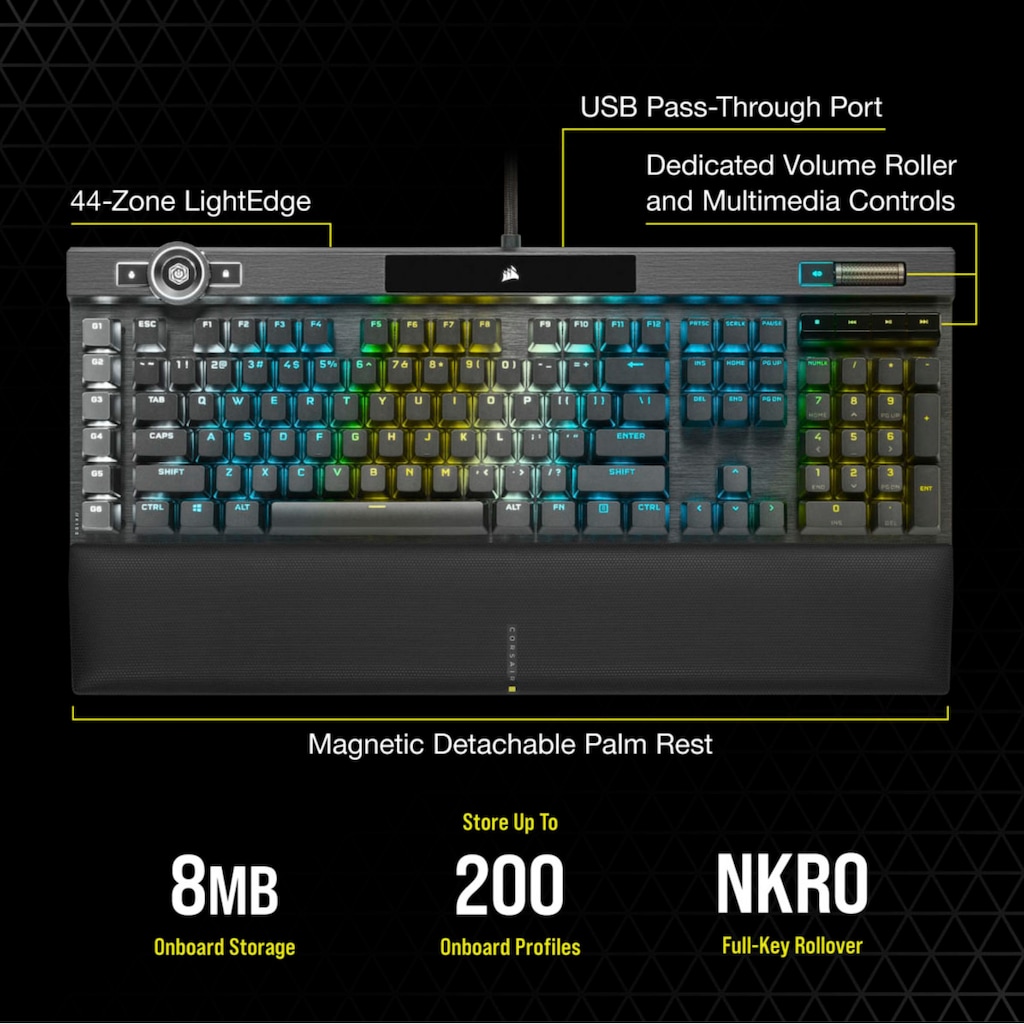 Corsair Gaming-Tastatur »Corsair K100 RGB«, (Handgelenkauflage-Multimedia-Tasten-programmierbare G-Tasten)