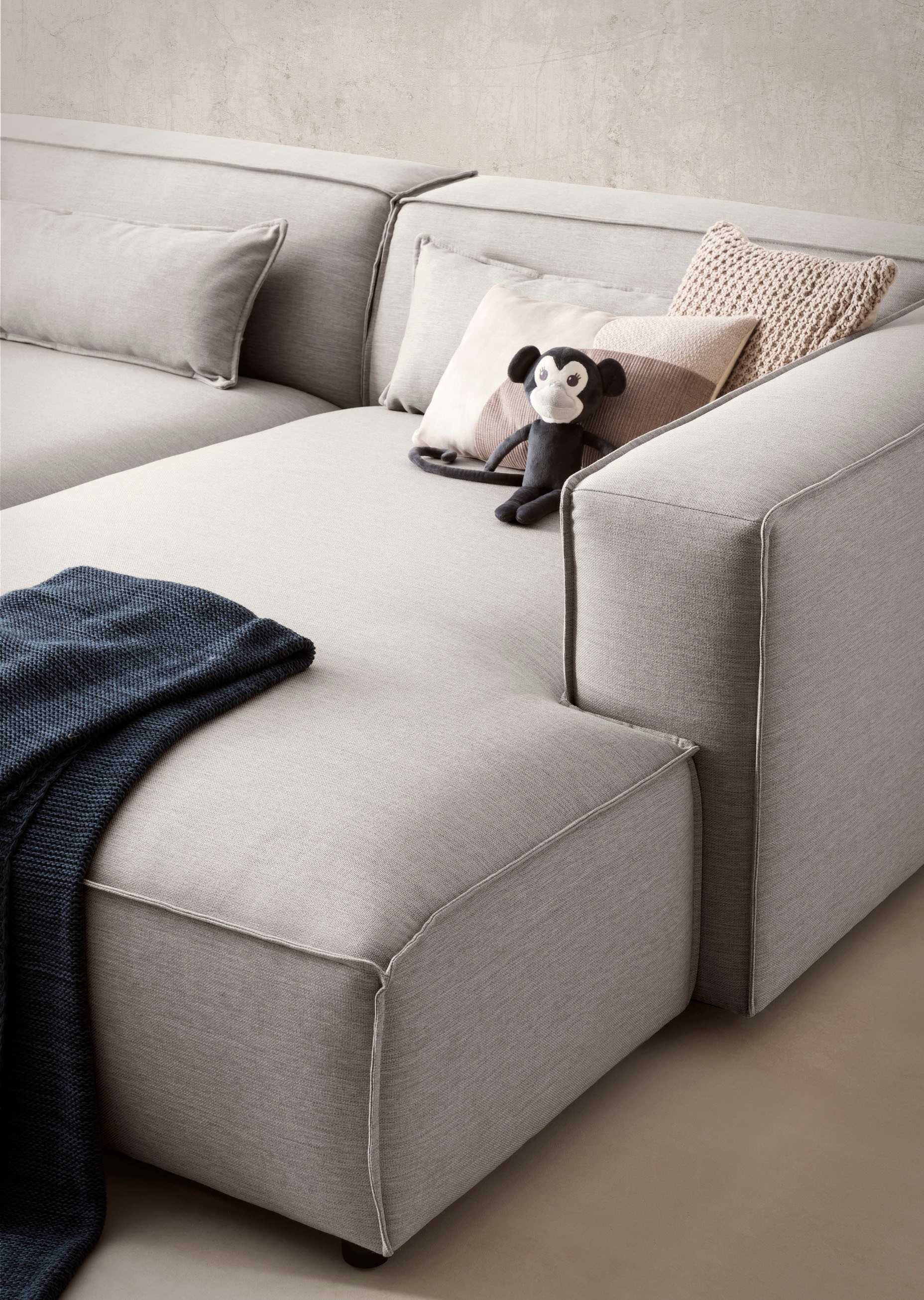LeGer Home by Lena Gercke Polsterecke »PIARA XXL, L-Form mit Schlaffunktion, Big-Sofa in Cord o. Leinenoptik«, Hocker stellbar zum Schlafsofa (Krokodilverbinder), tiefe Sitzfläche