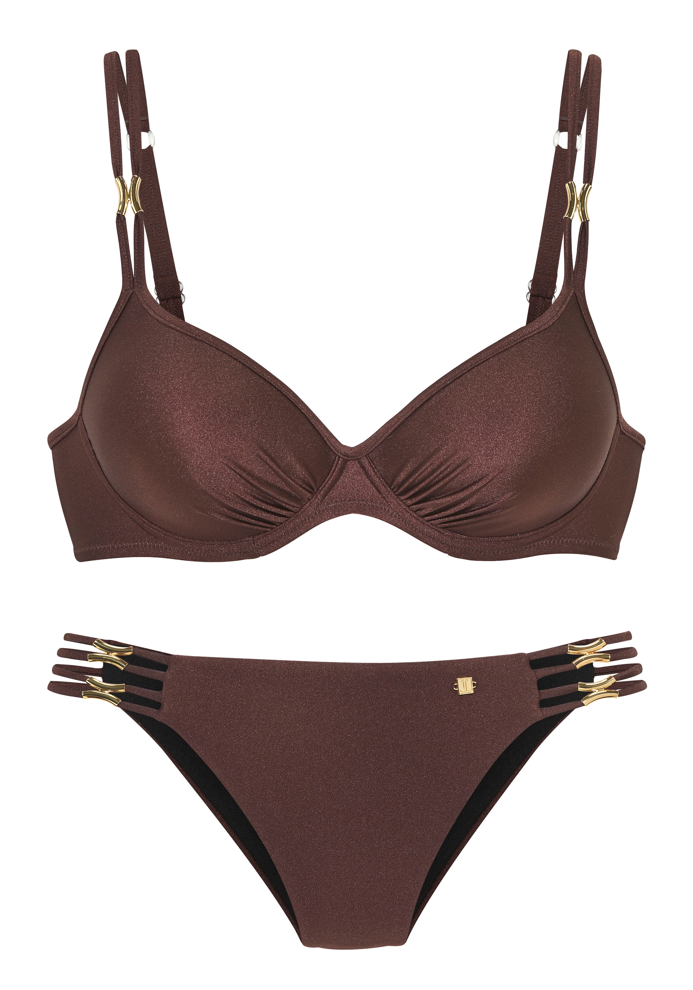 JETTE Bügel-Bikini »Giulia«, mit goldfarbener Glanzbeschichtung und Accessoires