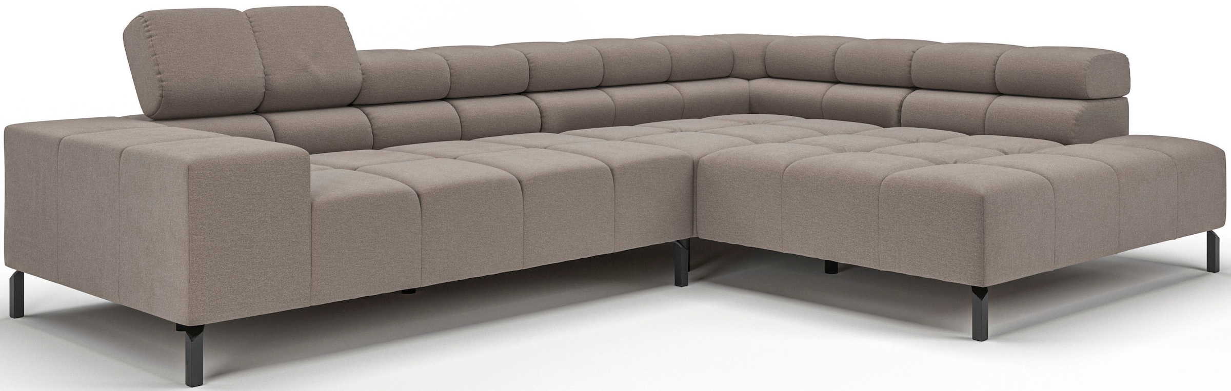 INOSIGN Ecksofa »Ancona New, wahlweise motorische Sitztiefenverstellung, auch in Cord«, feine Steppung, mit Kopfteilverstellung, 3 Zierkissen, L-Form