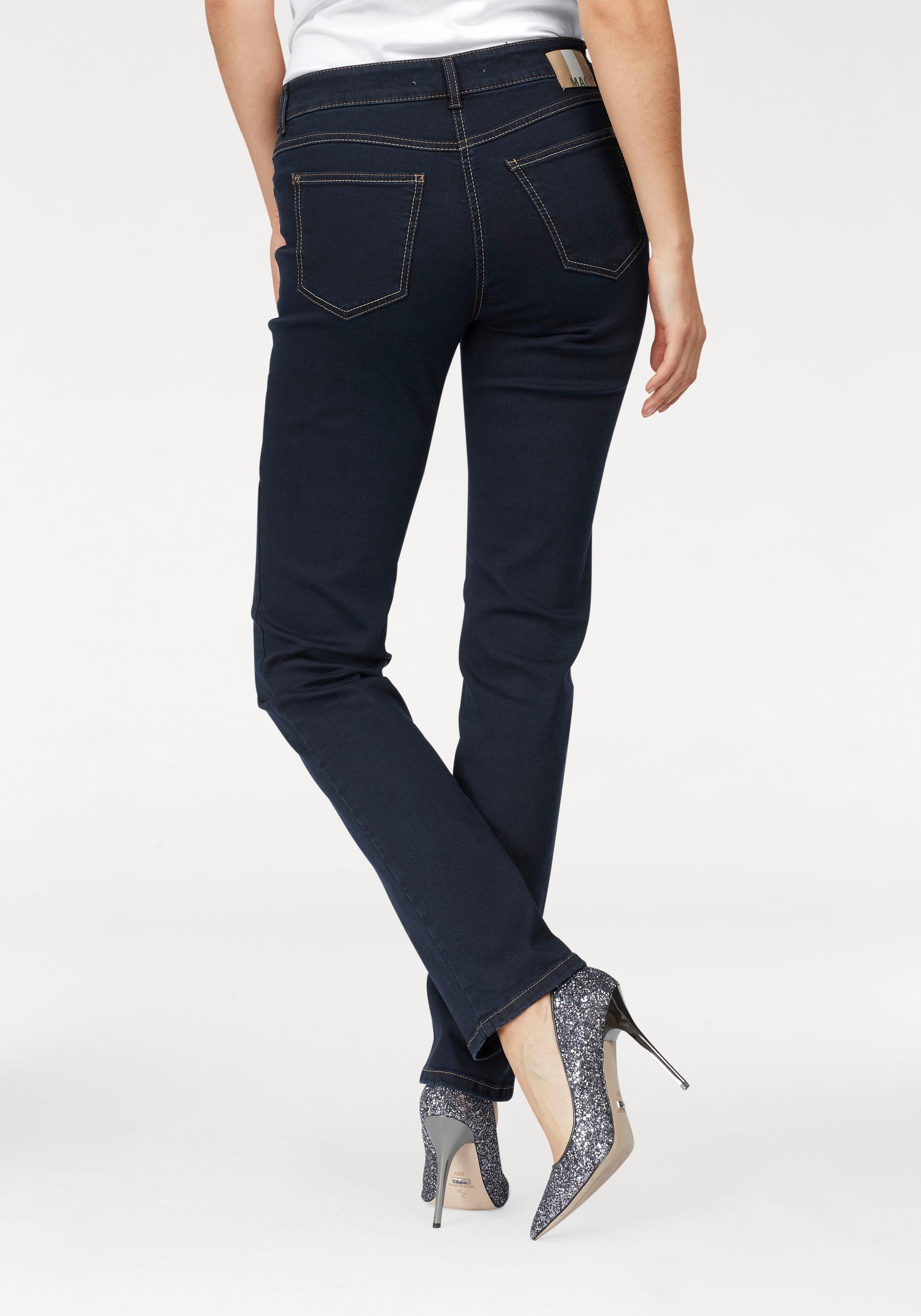 5-Pocket-Jeans MAC "Angela", Damen, Gr. 44, Länge 30, blau (dunkelblau rinsed), Denim/Jeans, Obermaterial: 98% Baumwolle, 2% Elasthan, clean, figurbetont, Jeans 5-Pocket-Jeans, Die Schmale 5