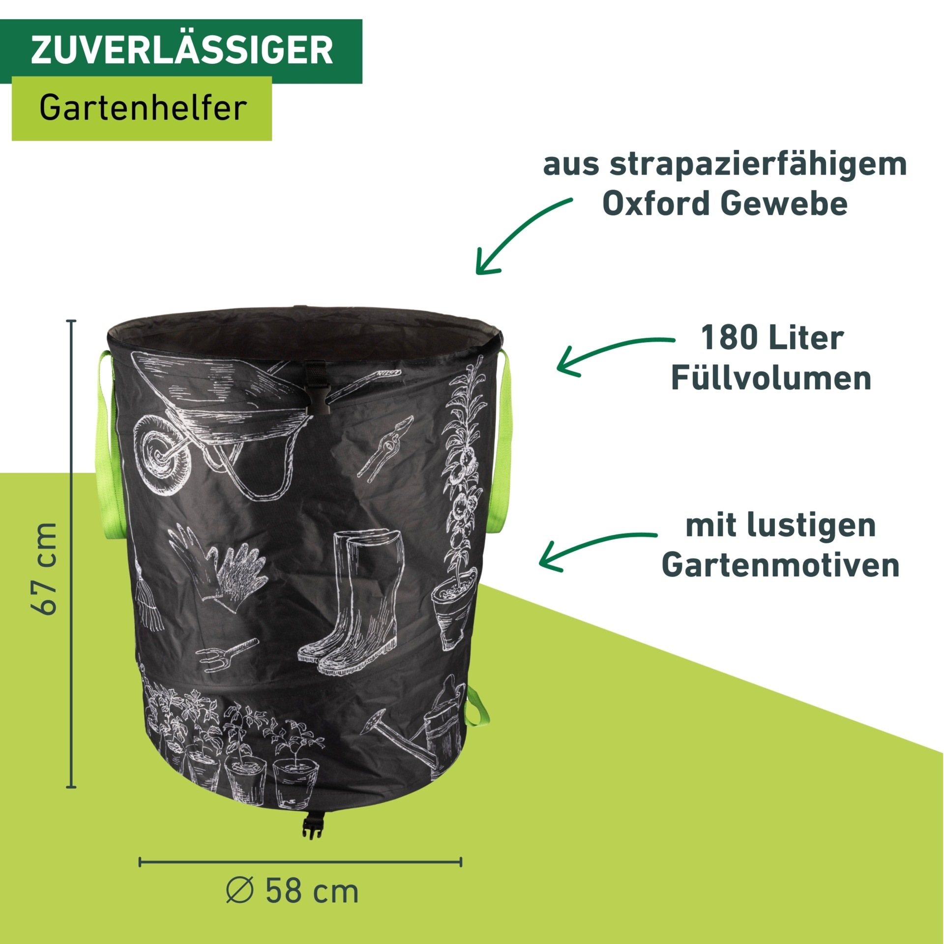 Windhager Gartensack »Pop-up Bag mit Motiv aus hochwertigem Oxford 600D Gewebe« 1 tlg. selbststehender Laubsack 180 Liter, Gartenabfallsack wiederverwendbar