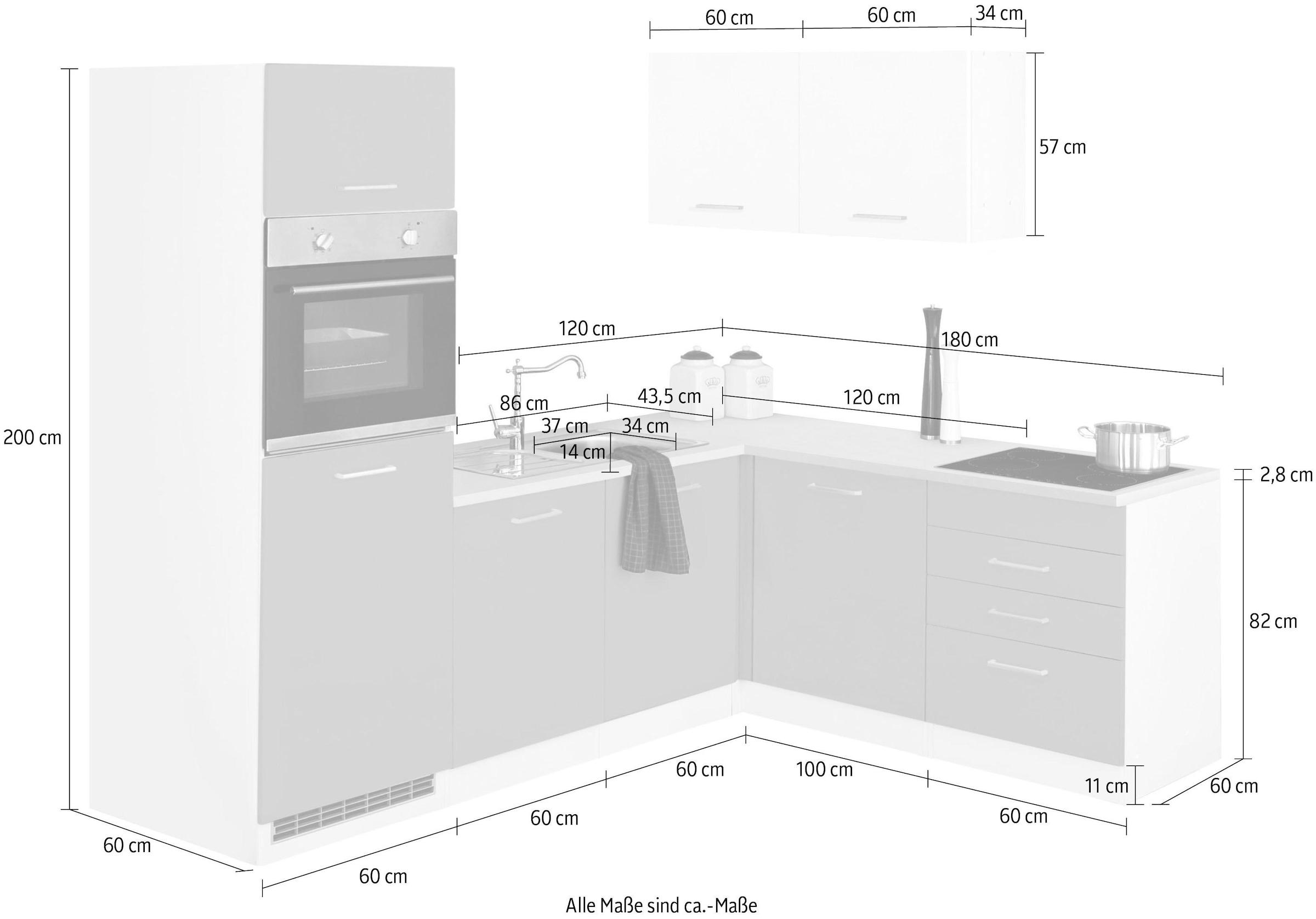 KOCHSTATION Winkelküche »KS-Visby«, ohne E-Geräte, Winkel 240 x 180cm für Kühlschrank u. Geschirrspüler