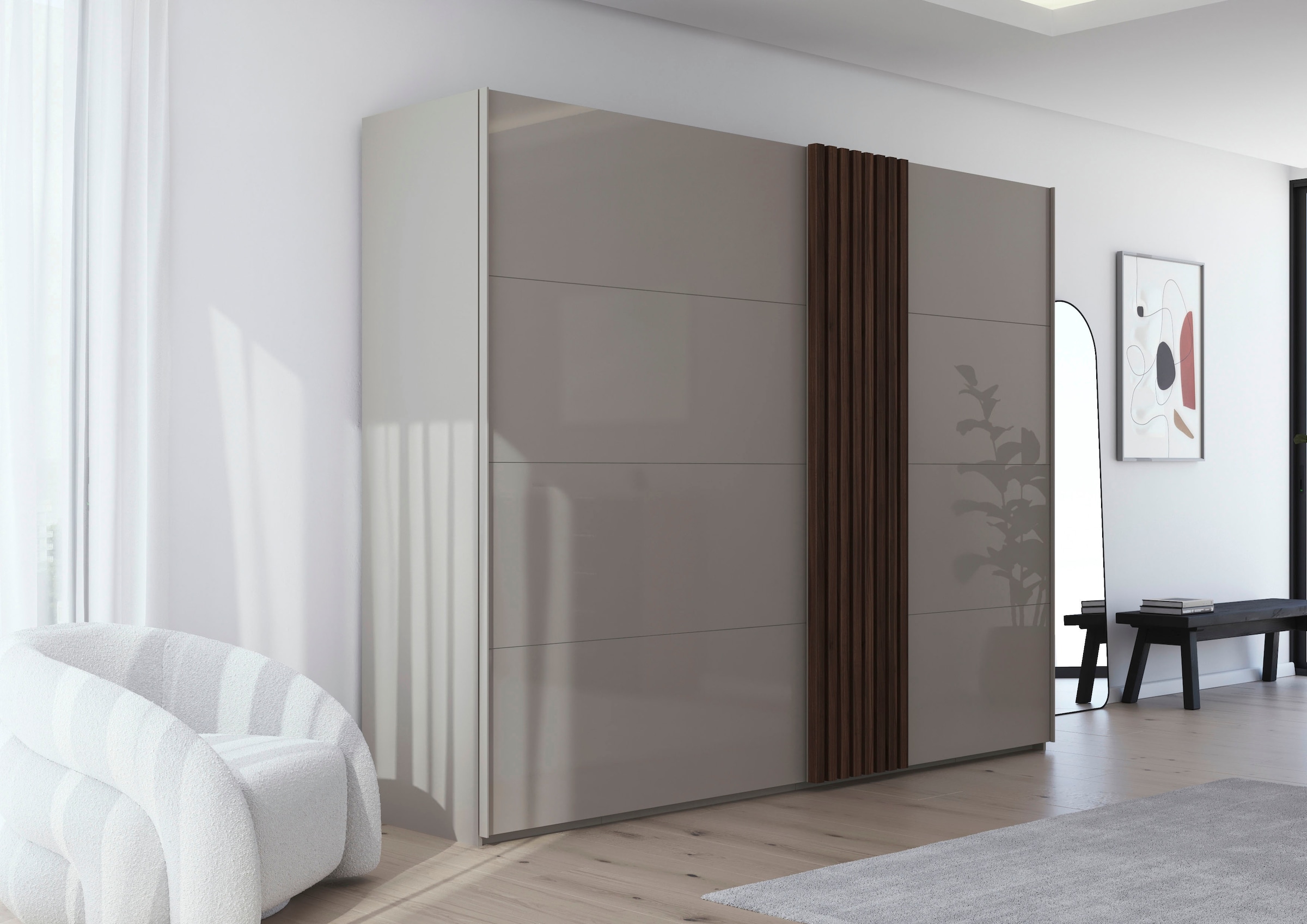 rauch Schwebetürenschrank »Kleiderschrank Schrank Garderobe Wäscheschrank TEGIO«, mit hochwertigen Holzdekoraufleistung und Glasfront MADE IN GERMANY