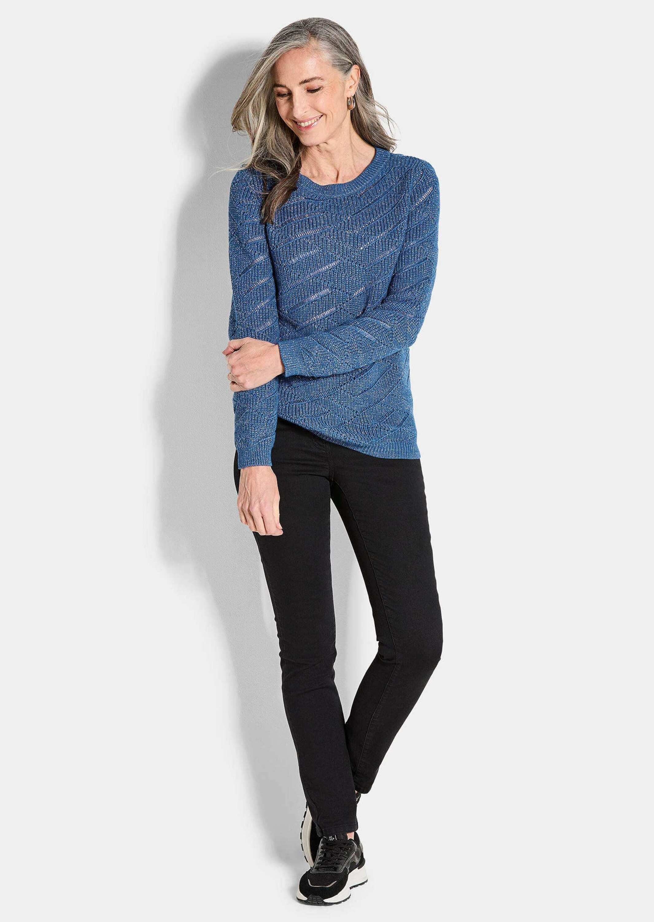 GOLDNER Rundhalspullover "Kurzgröße Eleganter Langarm-Strick mit Glanz" günstig online kaufen