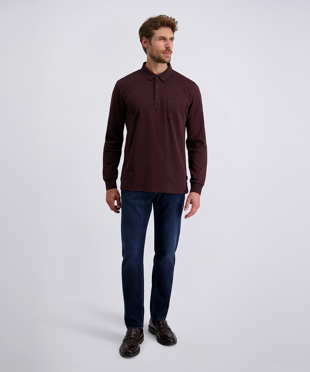 Pierre Cardin Langarm-Poloshirt, Brusttasche mit Marken- Applikation