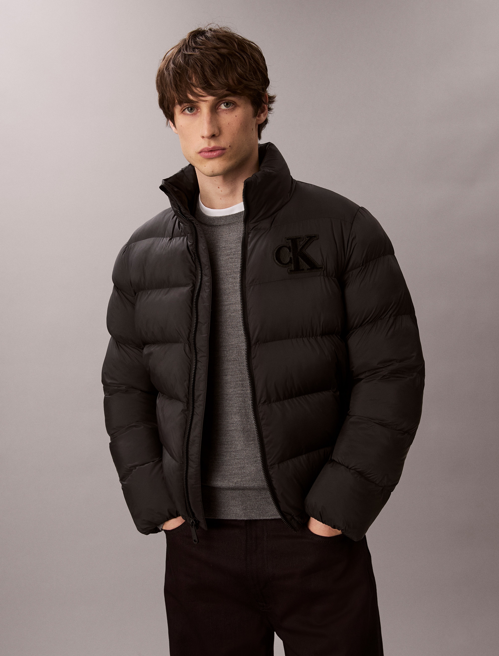 Calvin Klein Jeans Steppjacke "LS NYLON MONOGRAM PUFFER JKT", ohne Kapuze, günstig online kaufen