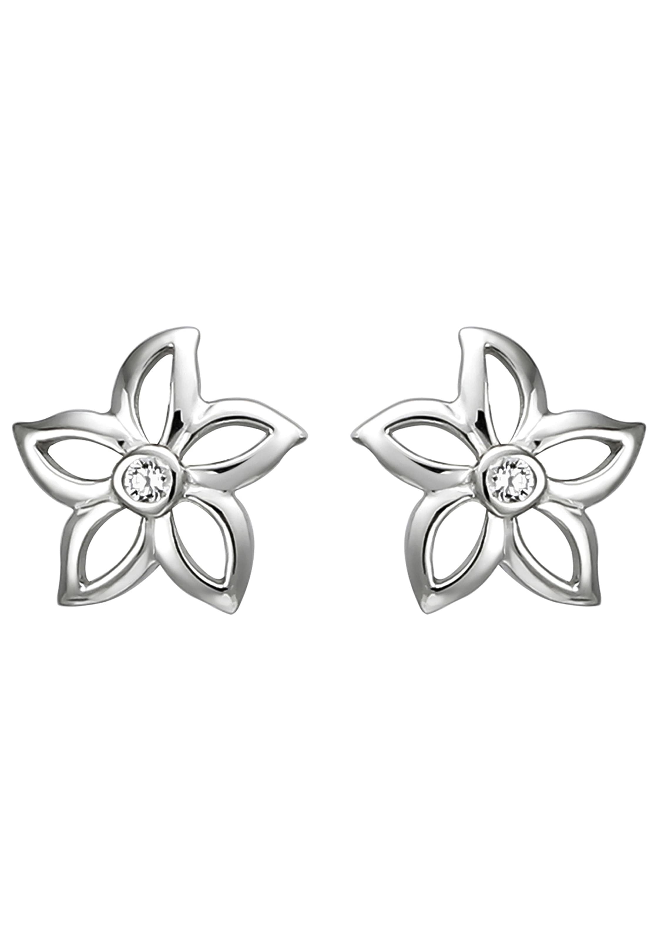 JOBO Paar Ohrstecker »Blume«, 925 Silber mit 2 Zirkonia bestellen | BAUR