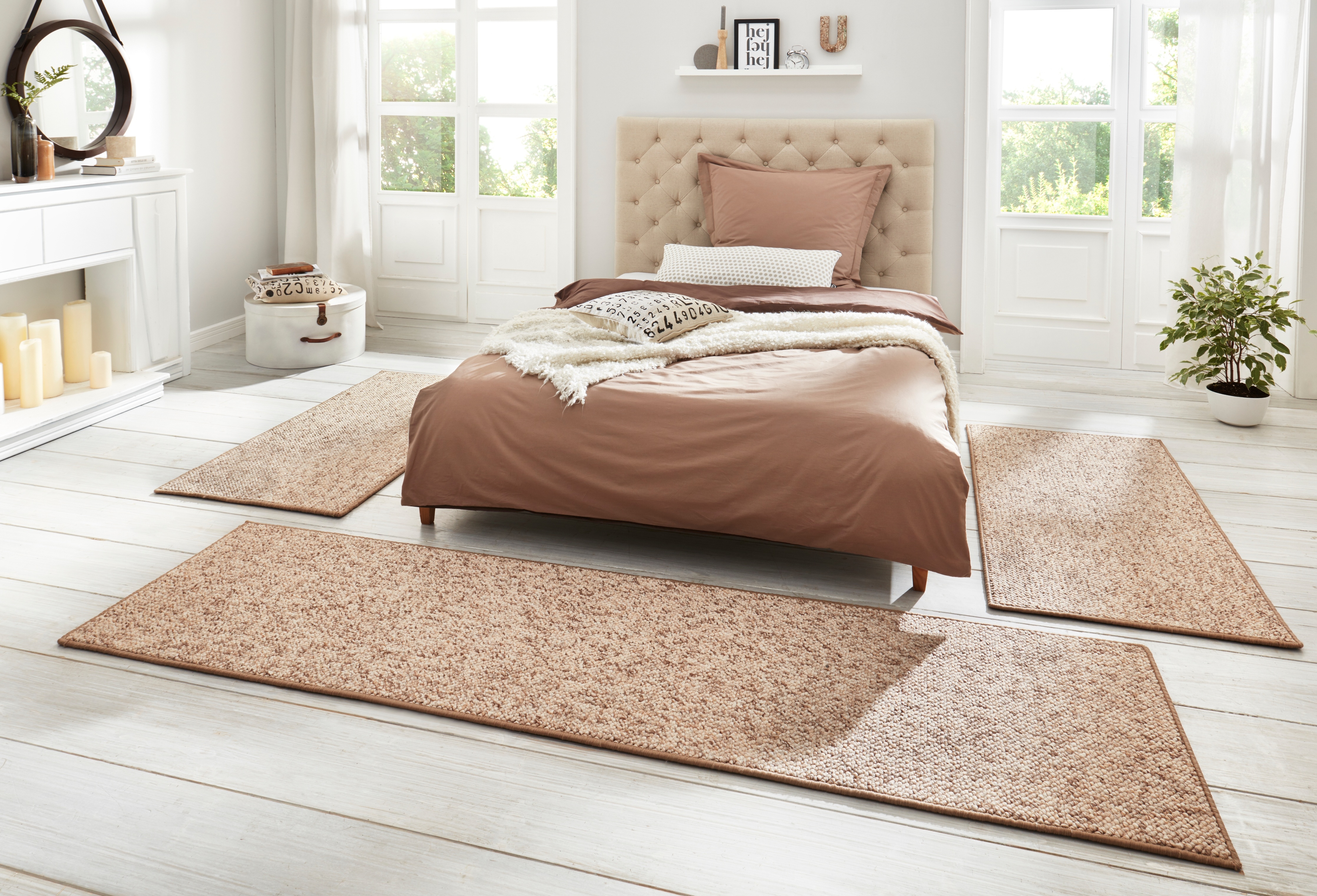 Bettumrandung HANSE HOME, H:12mm, beige, Obermaterial: 100% Polypropylen, Schlafzimmer, Bettumrandungen, "Wolly 2", Bettvorleger, 3-teiliger Läufer