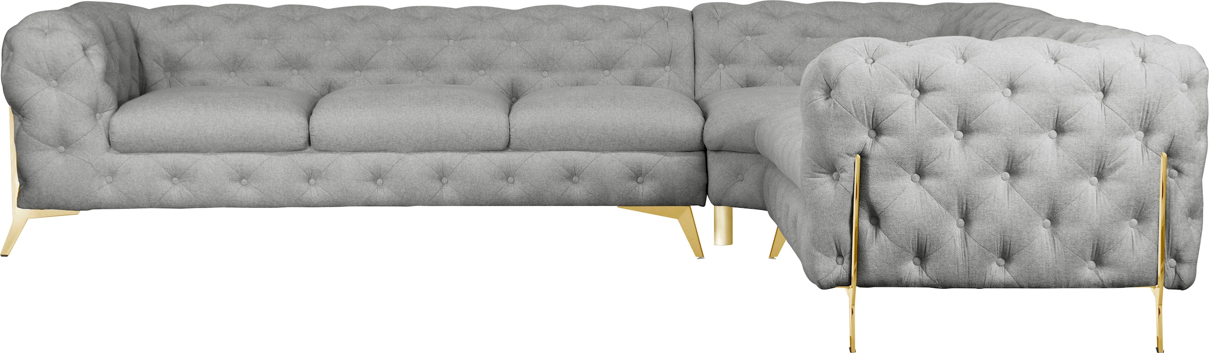 Leonique Chesterfield-Sofa "Amaury L-Form", großes Ecksofa, Chesterfield-Optik, Breite 323 cm, Fußfarbe wählbar