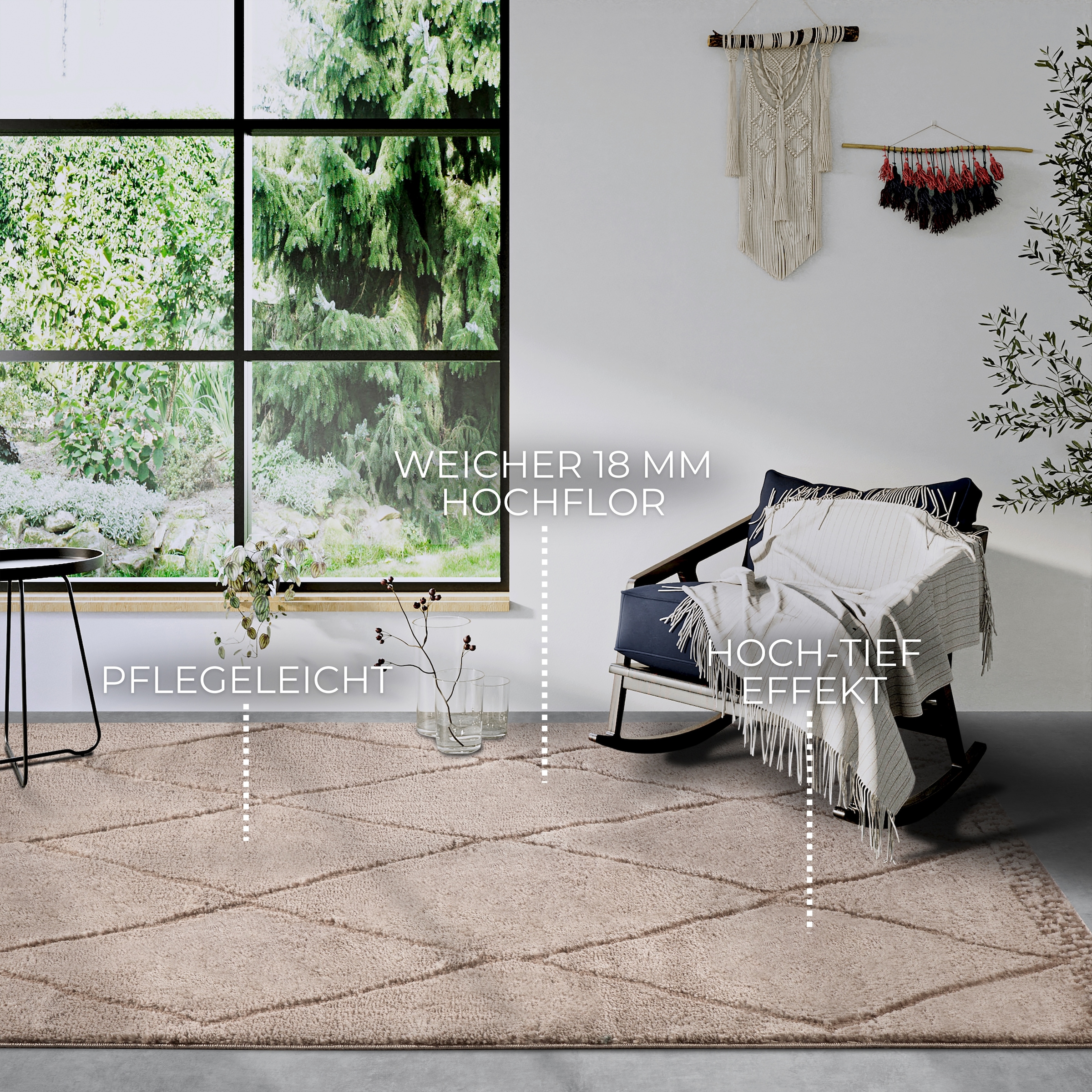 ELLE DECORATION Designteppich »Perrotin«, rechteckig, 18 mm Höhe, Läufer, Shaggy, flauschig, weich, Langflor, modern, Hoch Tief Effekt