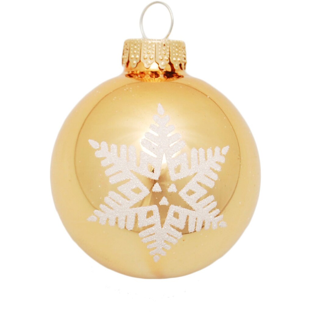 Krebs Glas Lauscha Weihnachtsbaumkugel »Schneeflocke goldfarben«, (Set, 16 St.)