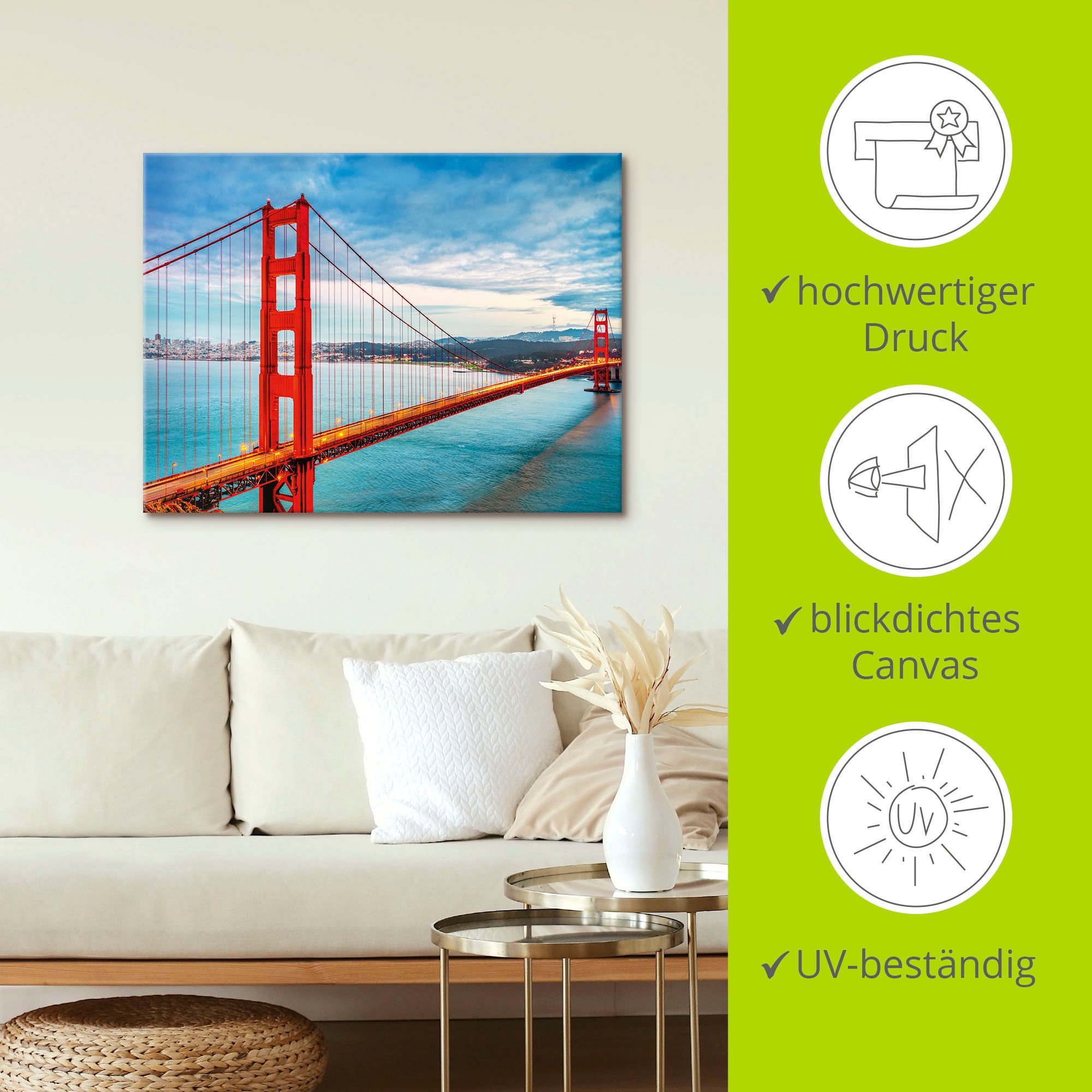 Artland Wandbild »Golden Gate Bridge«, Brücken, (1 St.), als Alubild, Outdoorbild, Leinwandbild, Poster, Wandaufkleber