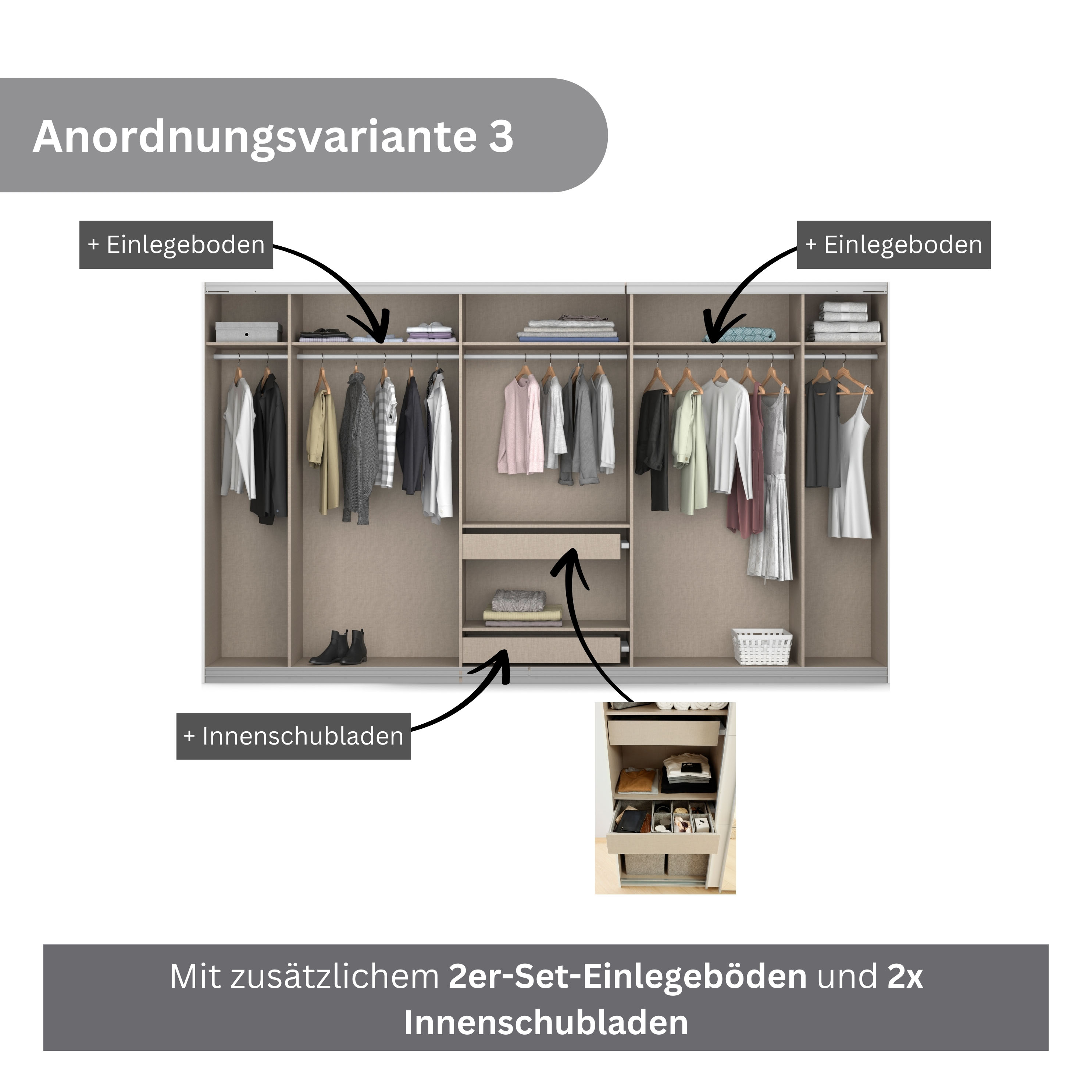 Thumbnail - rauch Schwebetürenschrank "Kleiderschrank Schrank Garderobe KOLUNA mit Dekor-Front", inkl. 2 Innenschubladen sowie extra...