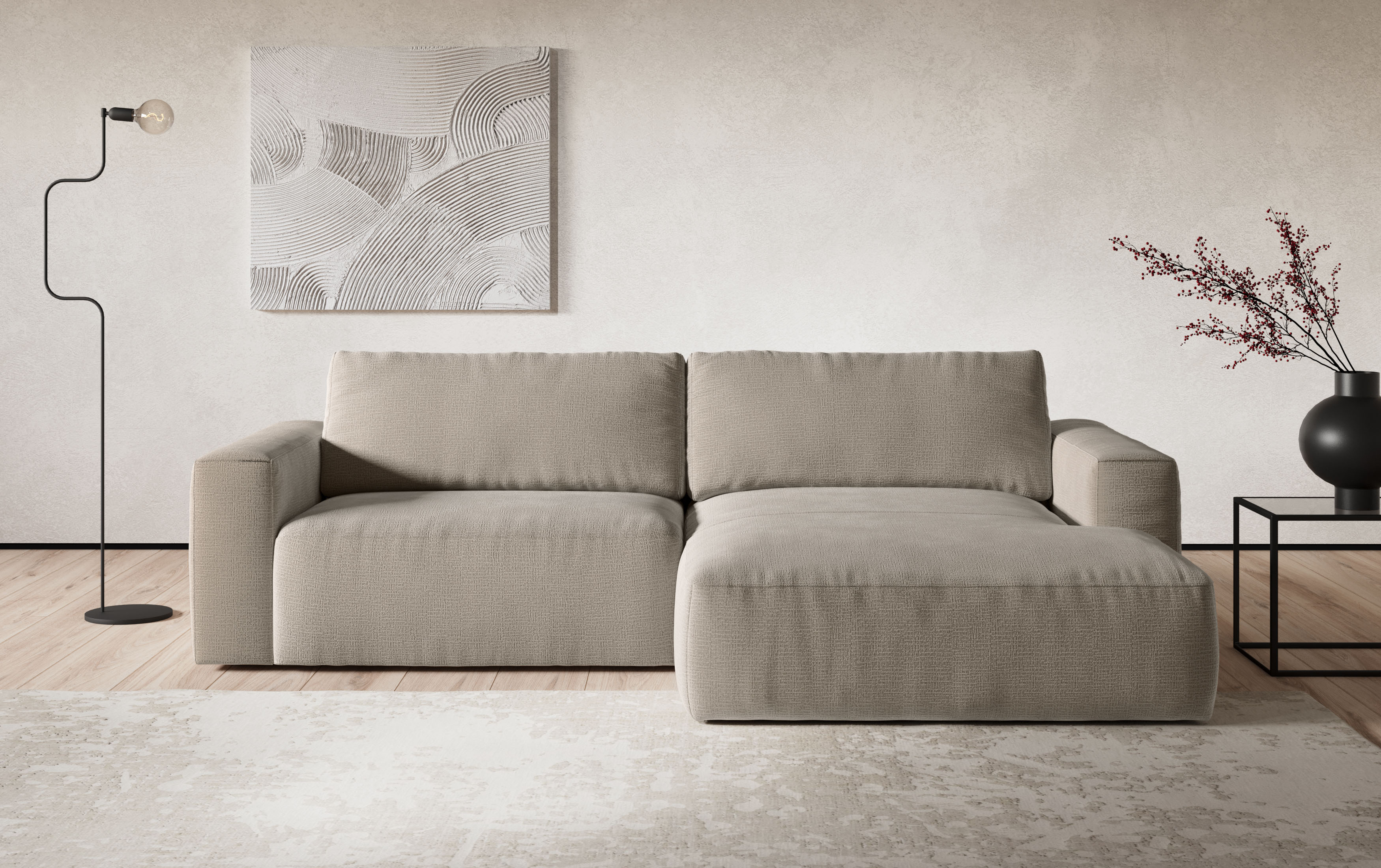 COTTA Ecksofa "Lasso L-Form, B: 288 cm, XL Sofa, Top Modern" XL Recamiere B:114 cm, bequeme Wellenunterfederung, viele Stoffe