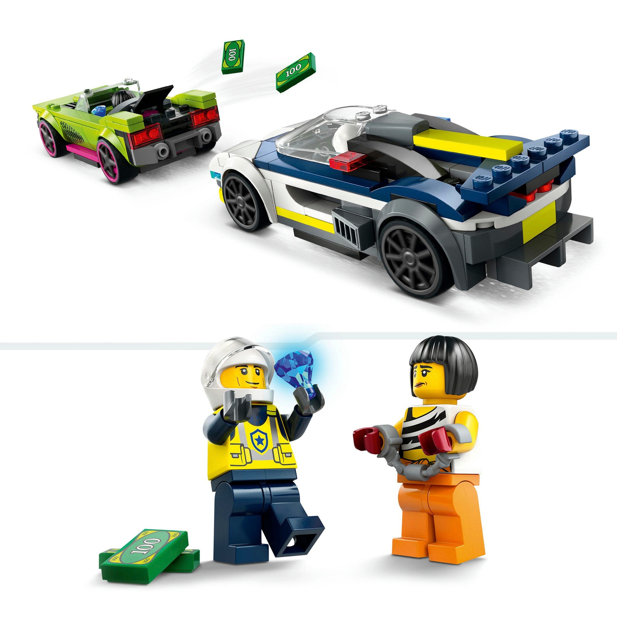 LEGO® Konstruktionsspielsteine »Verfolgungsjagd mit Polizeiauto und Muscle Car (60415), LEGO City«, (213 St.), Made in Europe